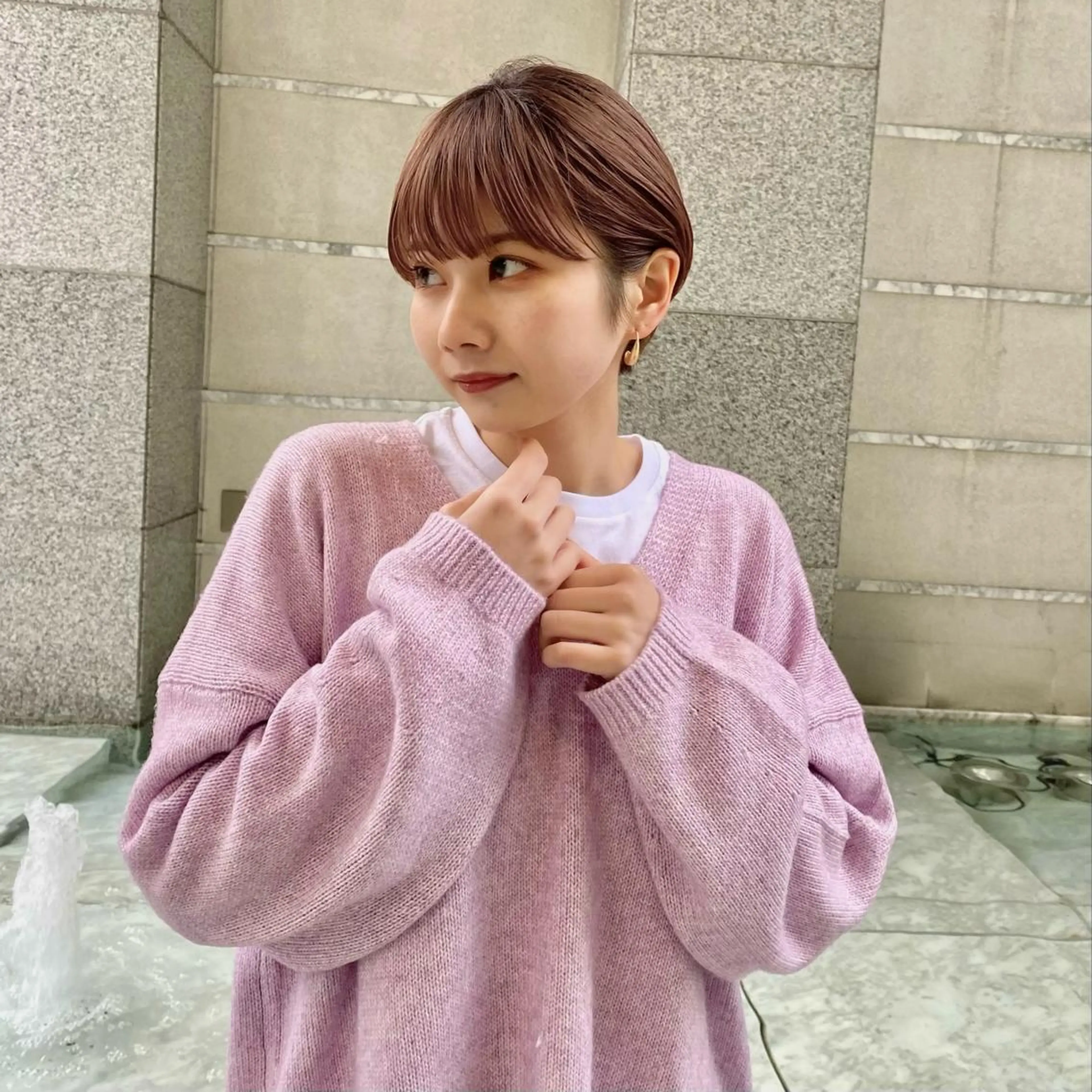 ショート カラー ベージュカラー ピンクカラー ピンクベージュ ショートヘア カット ヘアカラー トリートメント ボブ/縮毛矯正/ レイヤー/塚田のヘアスタイル