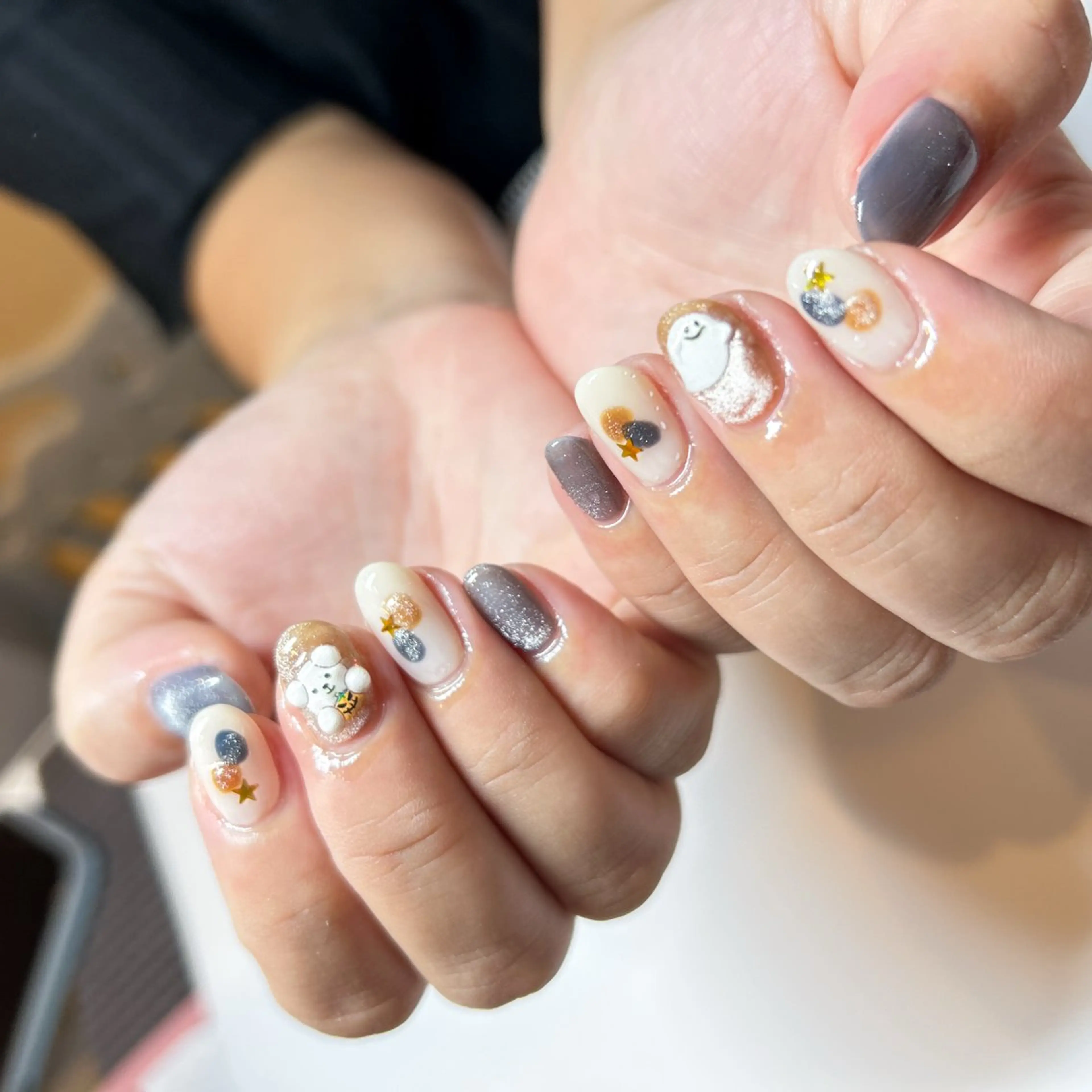 ネイル ハロウィン ミラーネイル 持ち込み ニュアンスネイル オフィスネイル ハンドネイル 頑張る女性の味方✴︎ M.i　nail ♡のネイルデザイン