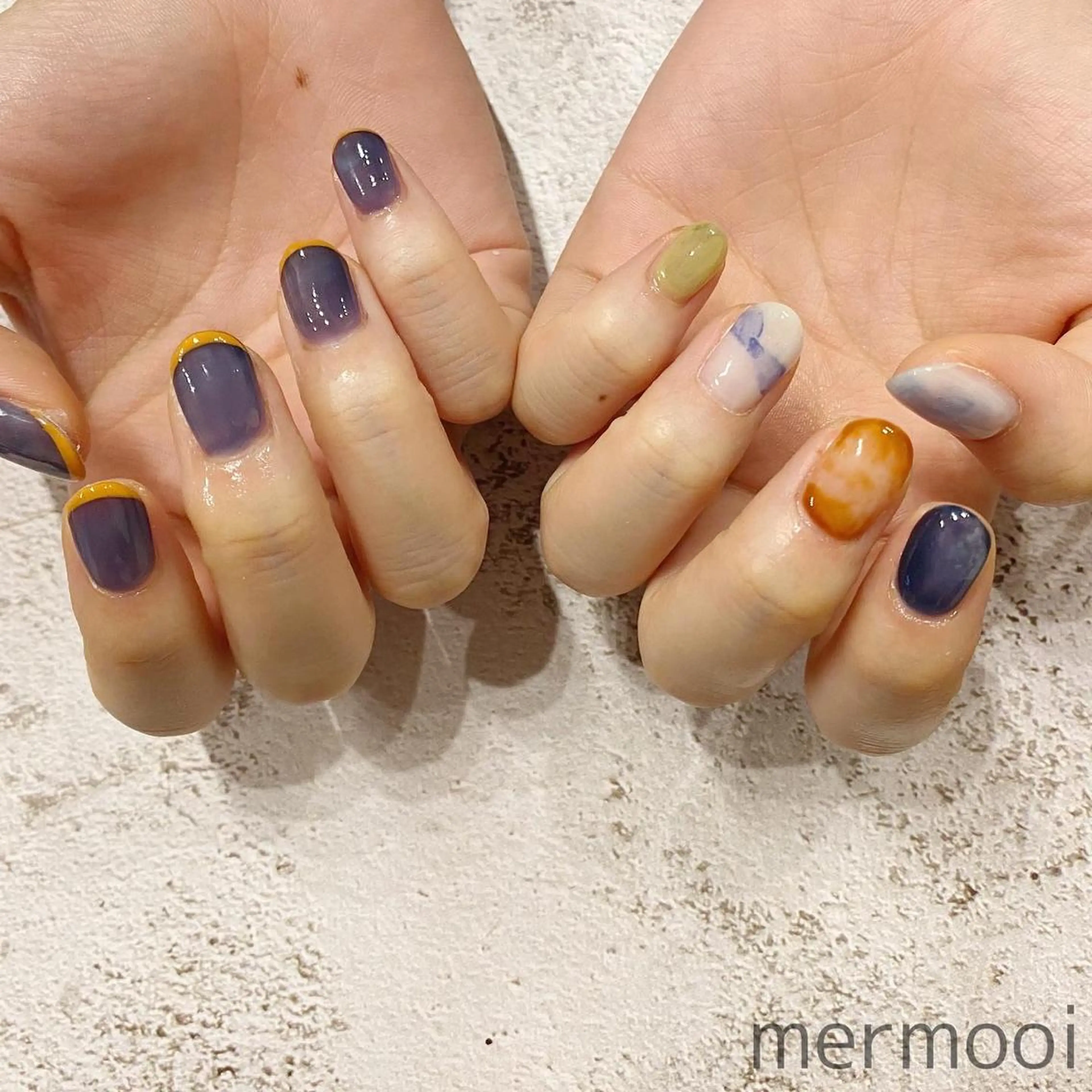 ネイル フレンチネイル 韓国ネイル ニュアンスネイル ツイードネイル ワンホンネイル ハンドネイル melumooi nailのネイルデザイン