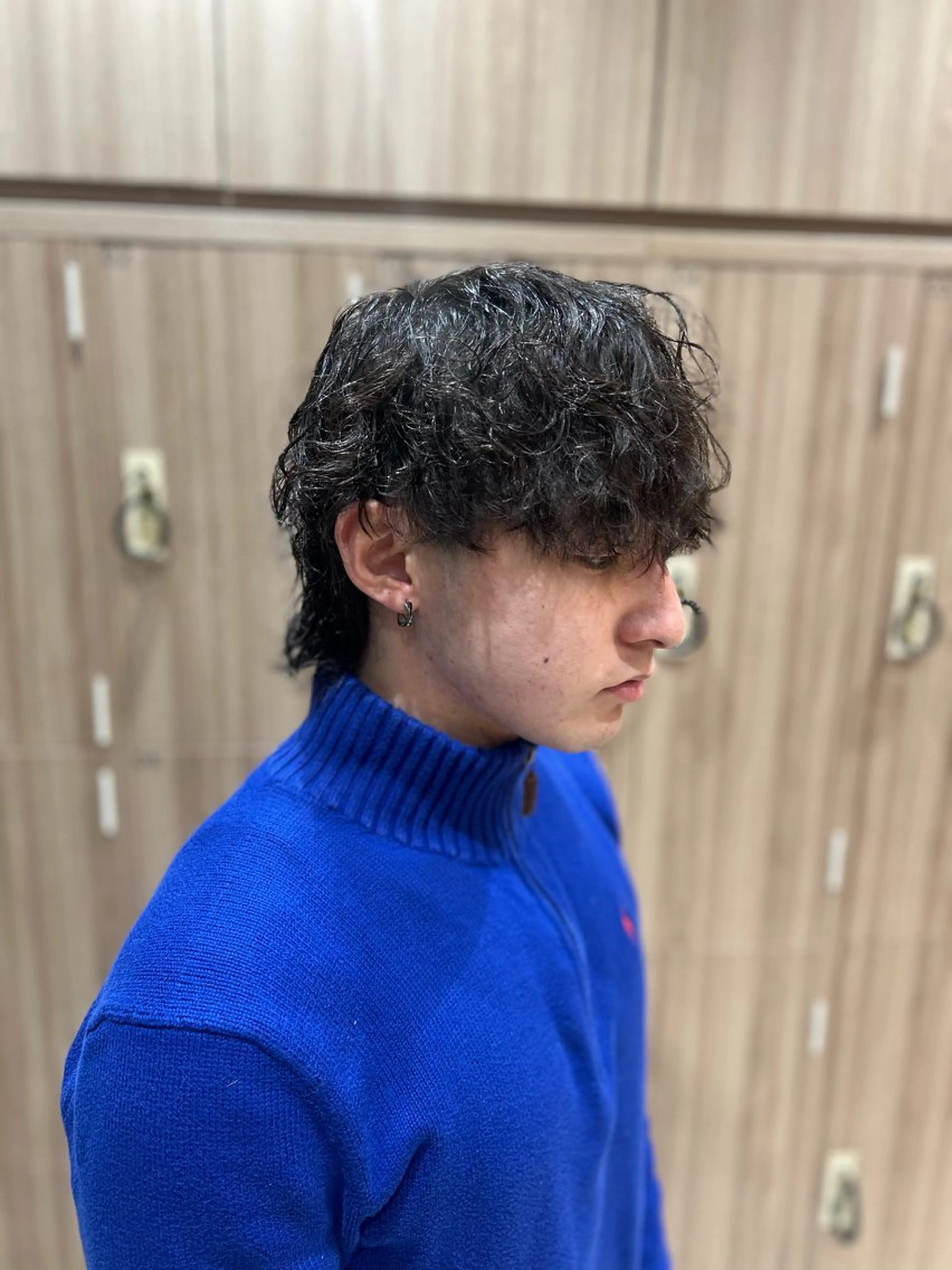 ミディアム パーマ メンズ カット パーマ ヘアセット ハイトーン× デザイン　Runoのヘアスタイル