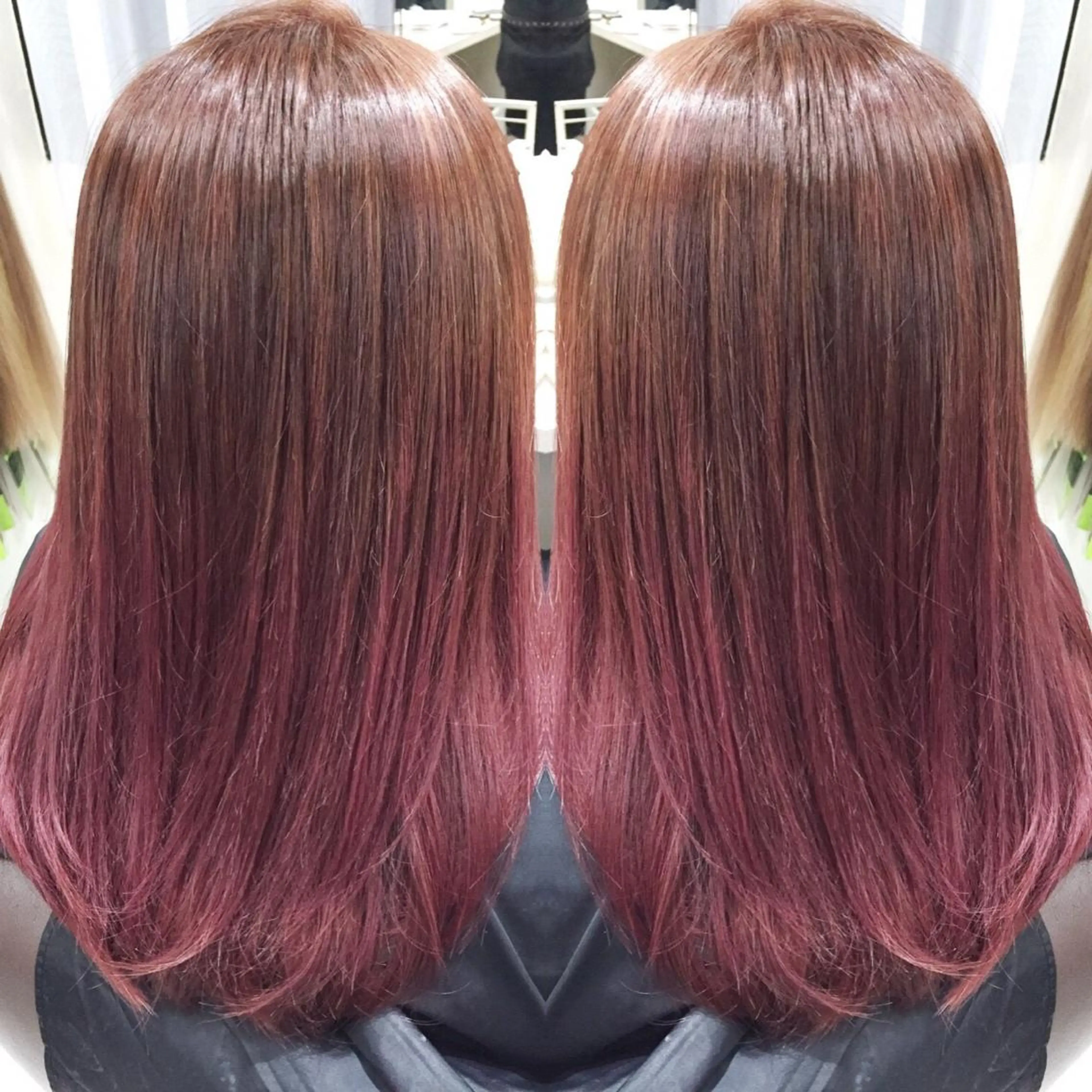 セミロング カラー バレイヤージュ グラデーションカラー ピンクカラー レイヤーカット KEISUKE🐶 カラー✨エクステのヘアスタイル