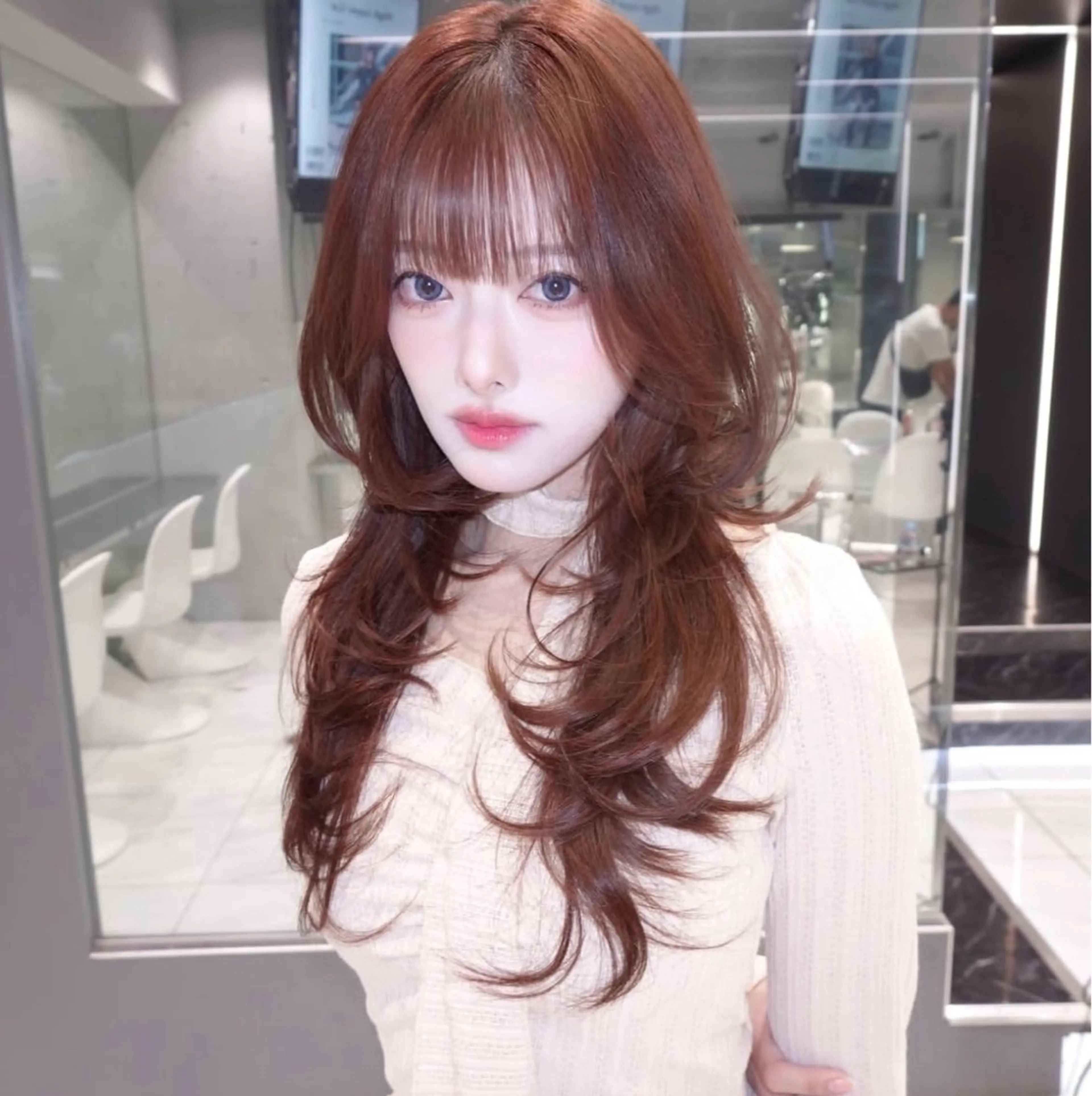 ロング くびれヘア 顔周りカット ハイレイヤー 韓国風ヘア レイヤーカット カット がわ/ハイレイヤー /ハイトーンカラーのヘアスタイル