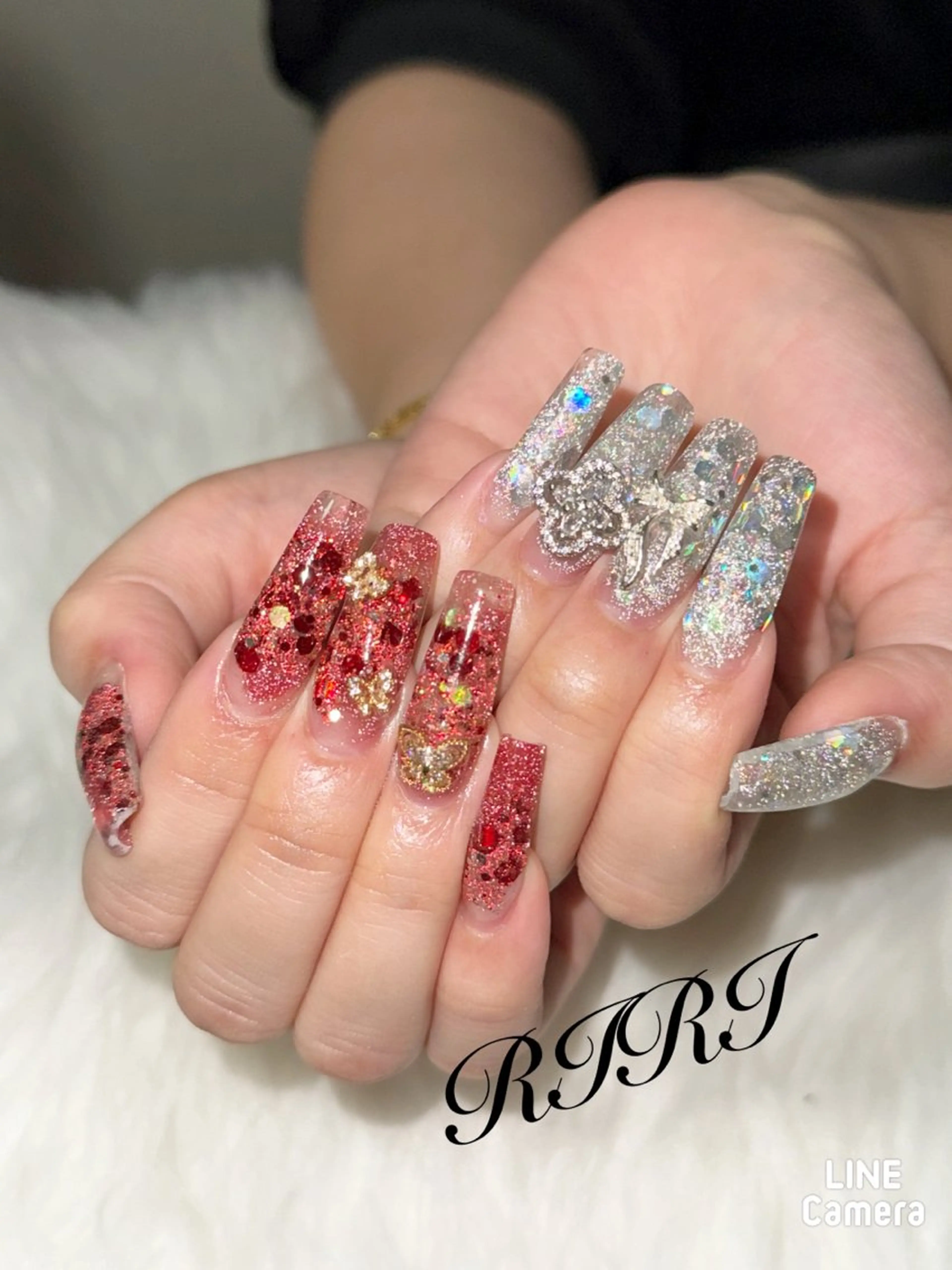 ネイル 成人式 フラッシュネイル ジェルネイル 韓国ネイル ラメ(グリッター) riri オーナーのネイルデザイン