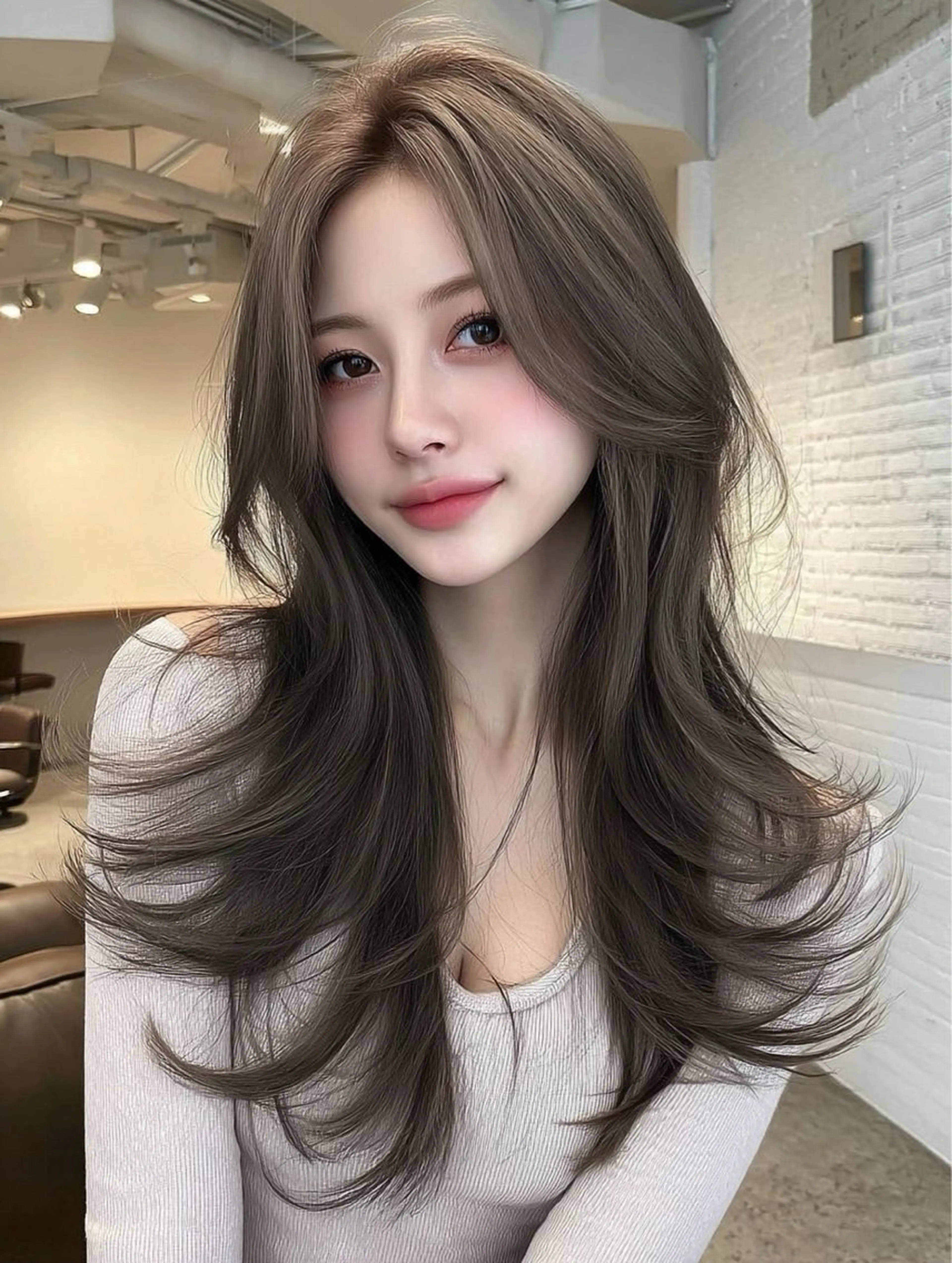 ロング カラー カット ヘアカラー トリートメント 💎透明感/韓国/ レイヤー/泉亮介💎のヘアスタイル