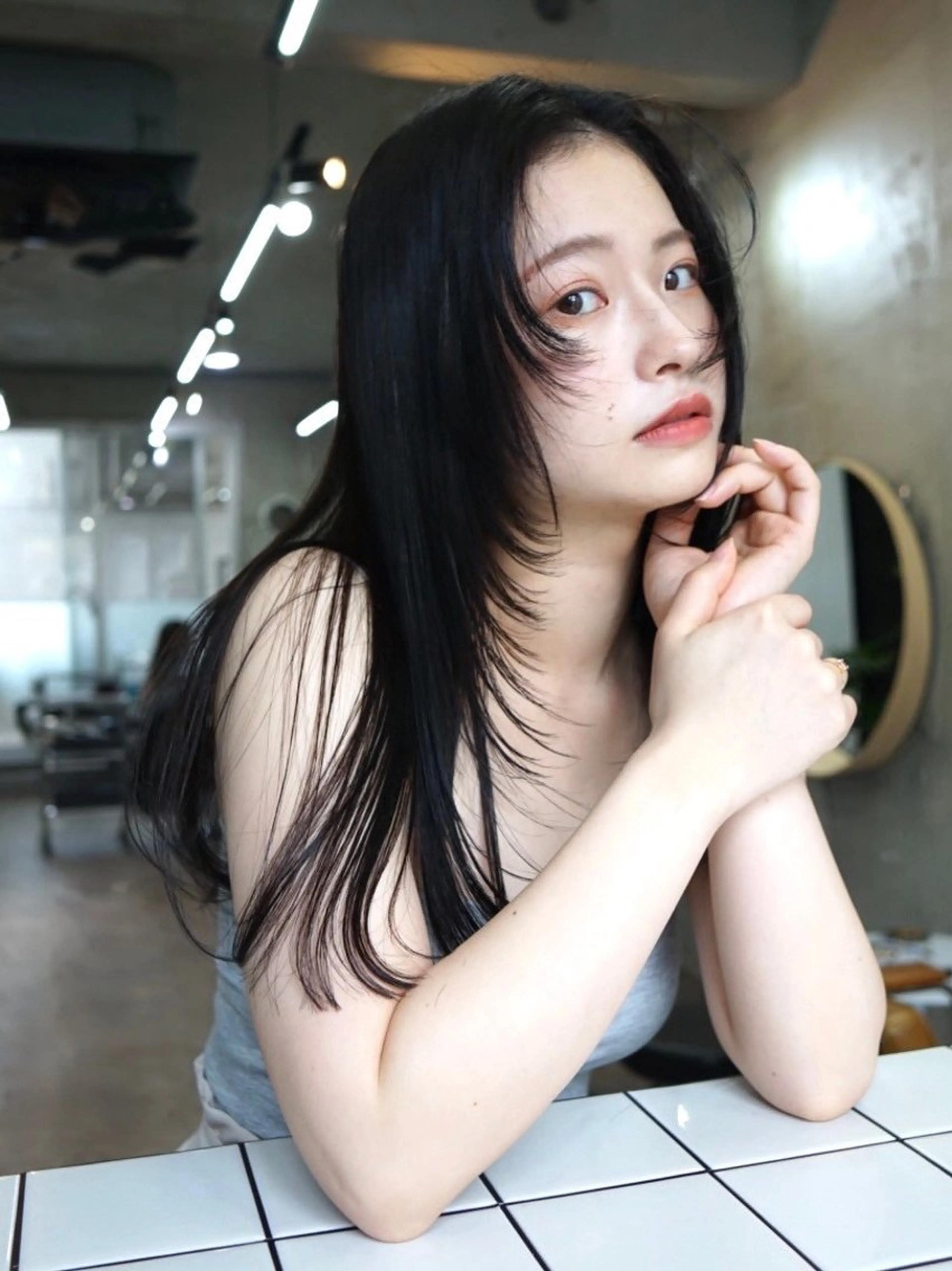 ロング 切りっぱなしボブ ボブ くびれヘア 髪質改善 レイヤーカット 南堀江レイヤーカット MIKU🍒のヘアスタイル