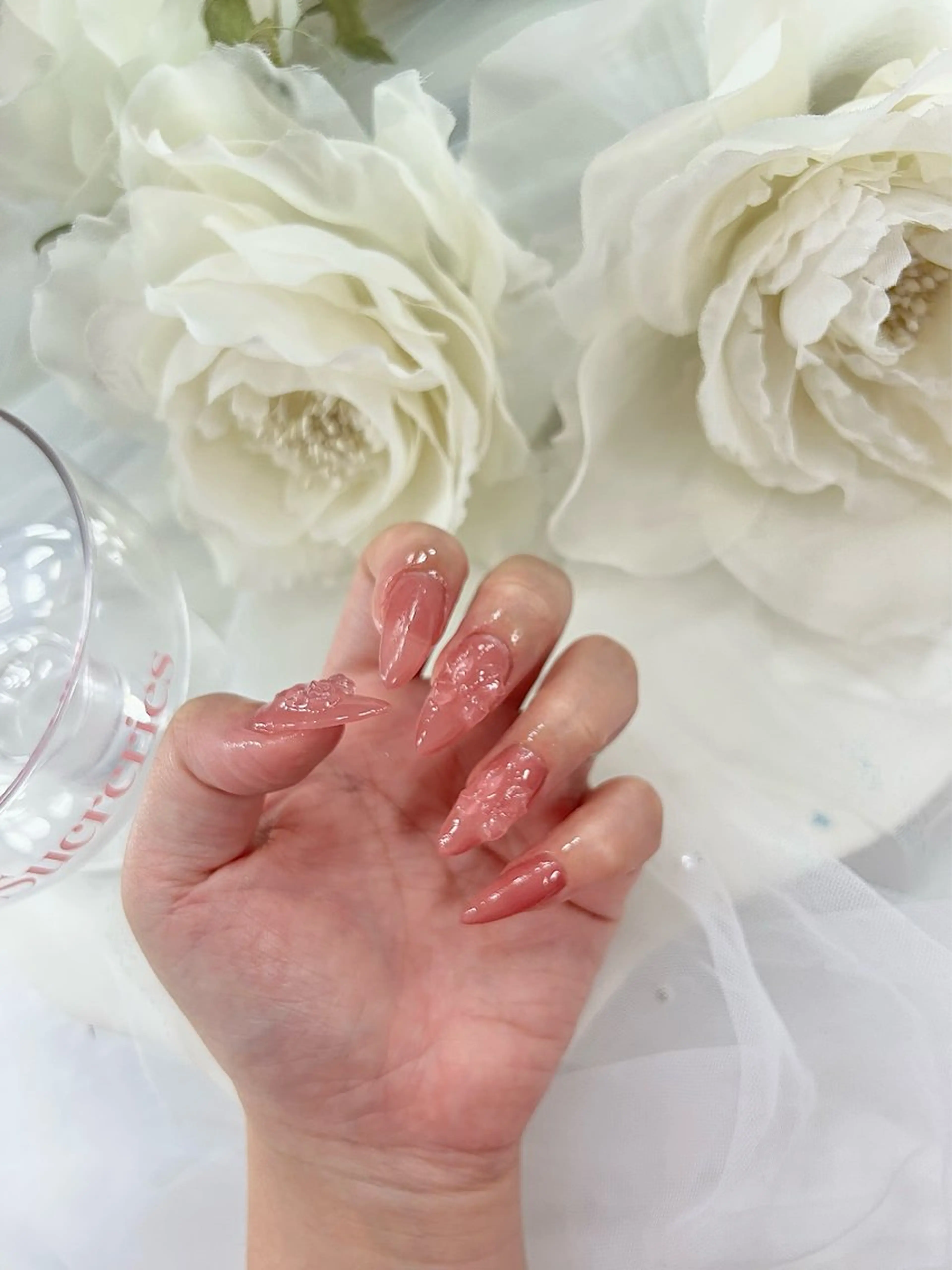 ネイル クリアネイル ワンカラーネイル リボン Hani nailのネイルデザイン
