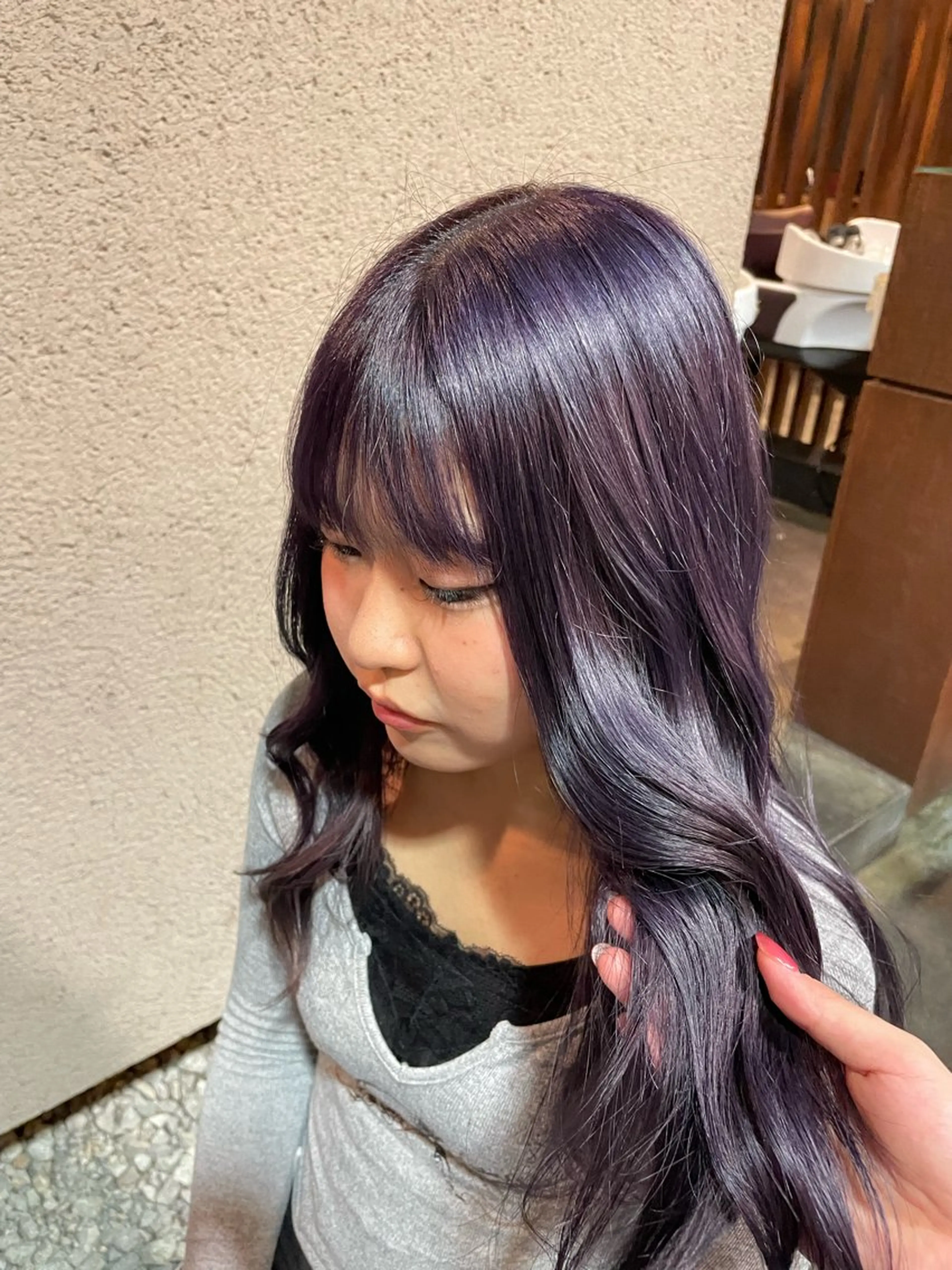 ロング カラー パープルカラー カット パーマ SARAJU仁川 _aya🌼のヘアスタイル