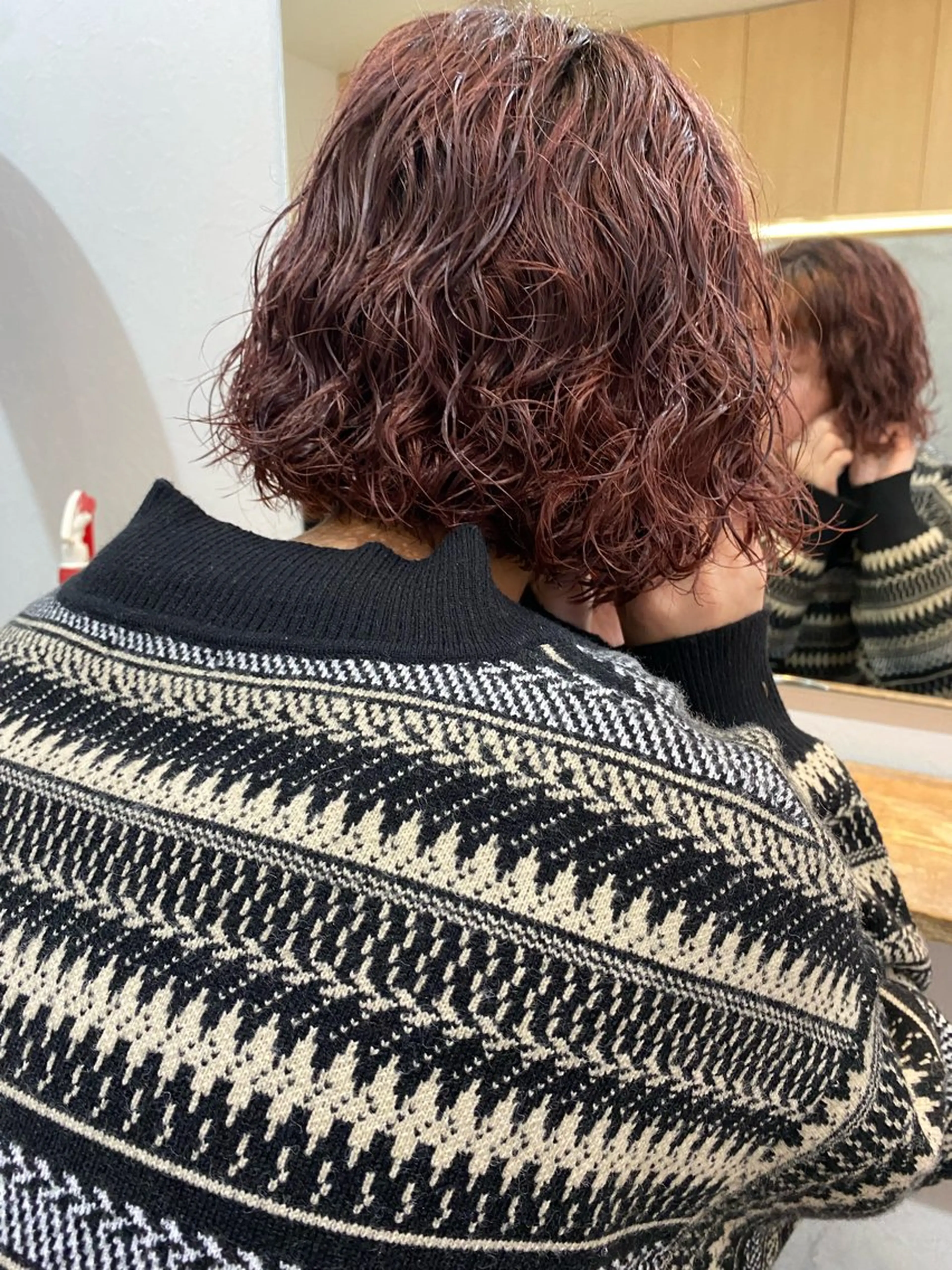 ショート カラー パーマ レッドカラー ボブ カット ヘアカラー パーマ トリートメント 森貴裕/ベージュ/ パーマ/オリーブのヘアスタイル