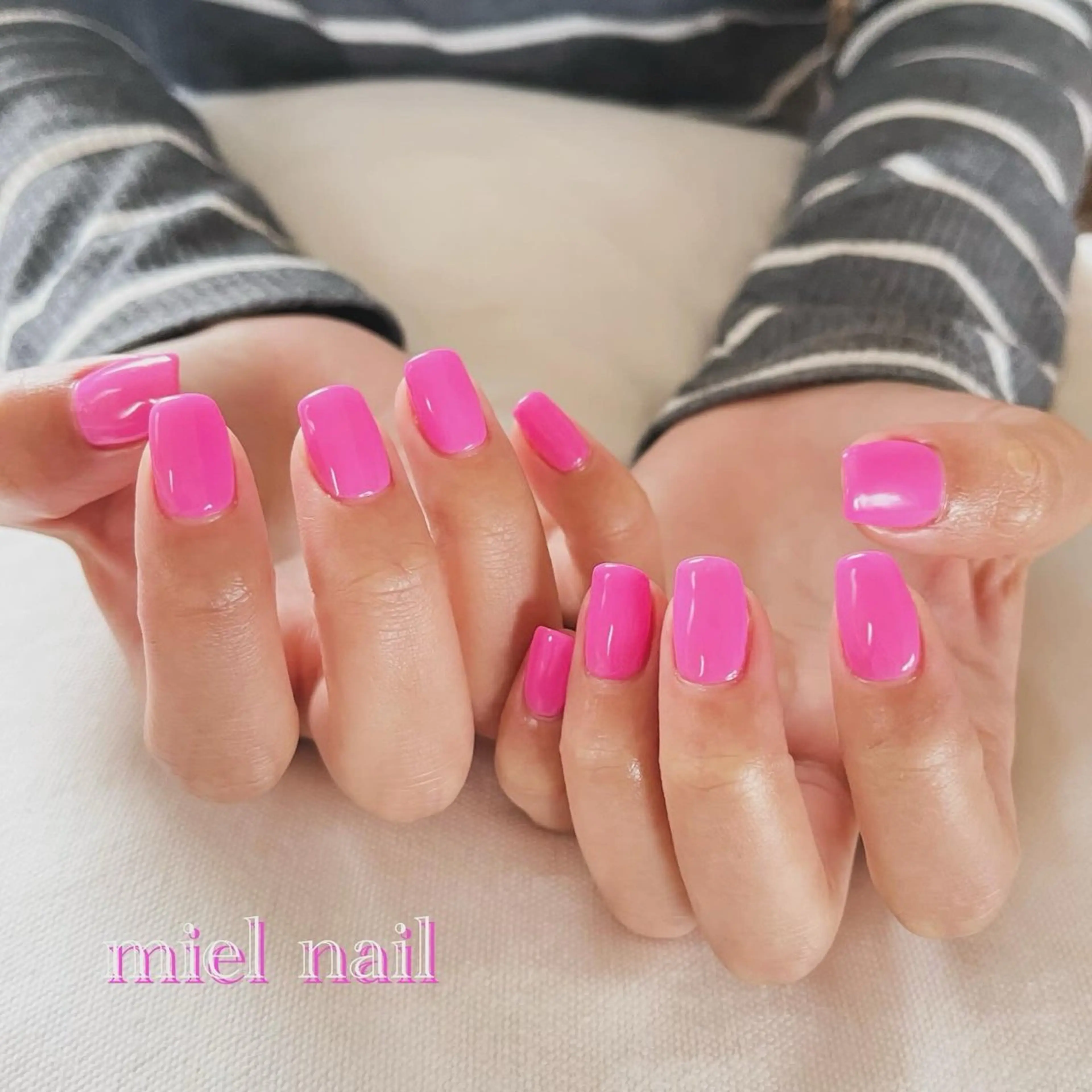 ネイル ピンク スクエアネイル ハンドネイル miel nailのネイルデザイン