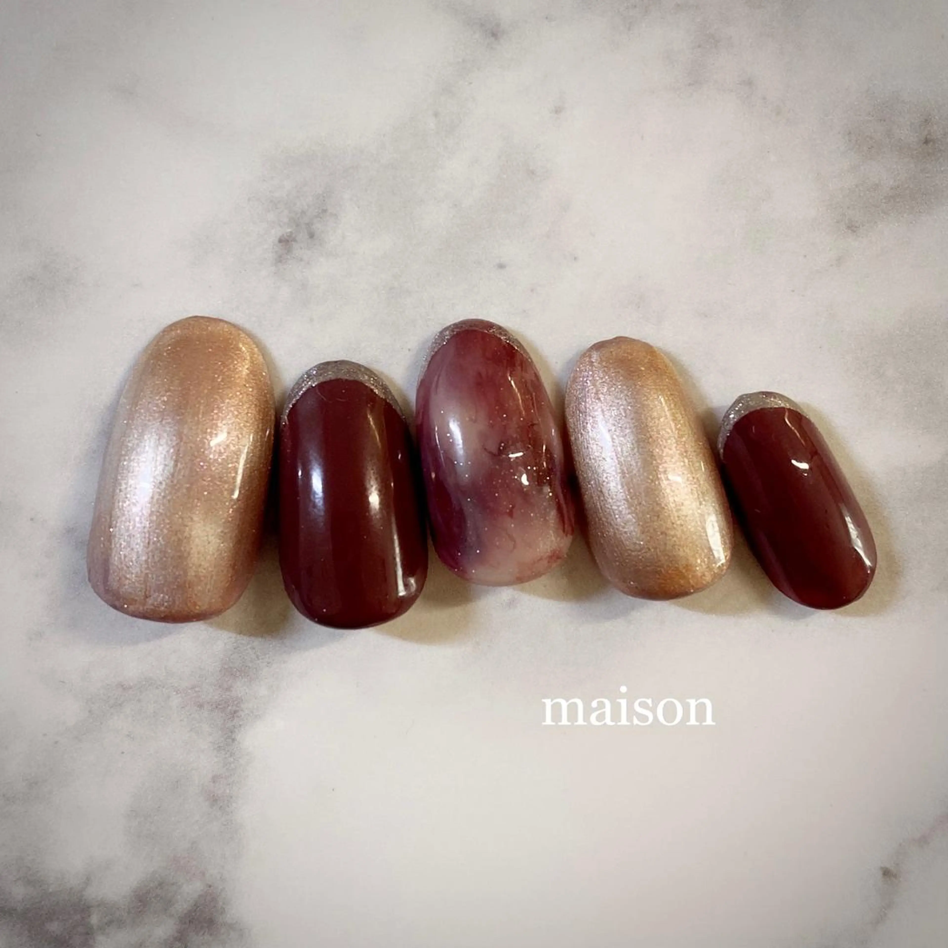 ネイル ラメ(グリッター) マグネットネイル 大理石ネイル(マーブル) バレンタイン ISHIHARA KANAのネイルデザイン