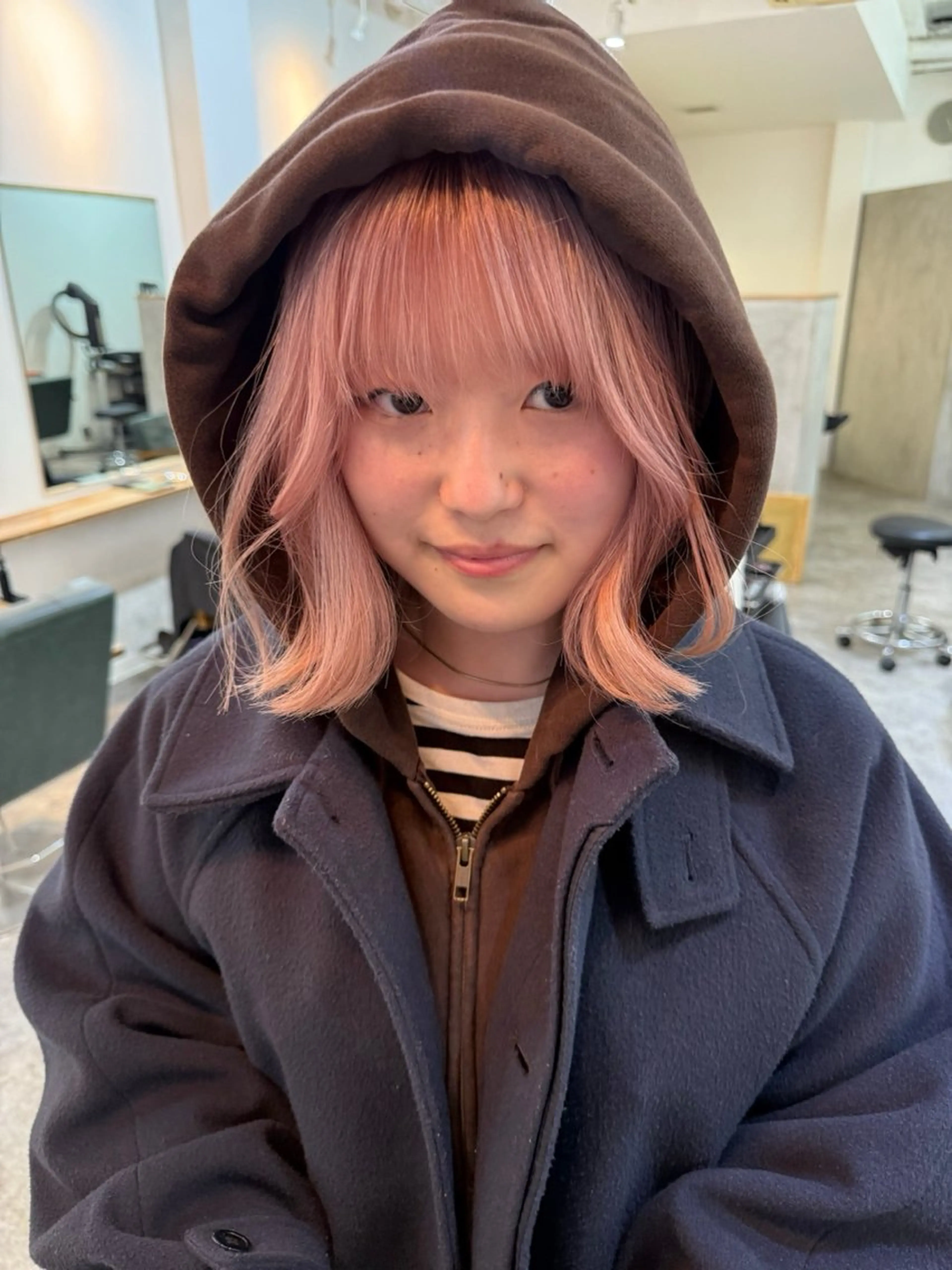 ミディアム カラー ピンクカラー レイヤーカット カット ヘアカラー トリートメント 森貴裕/ベージュ/ パーマ/オリーブのヘアスタイル