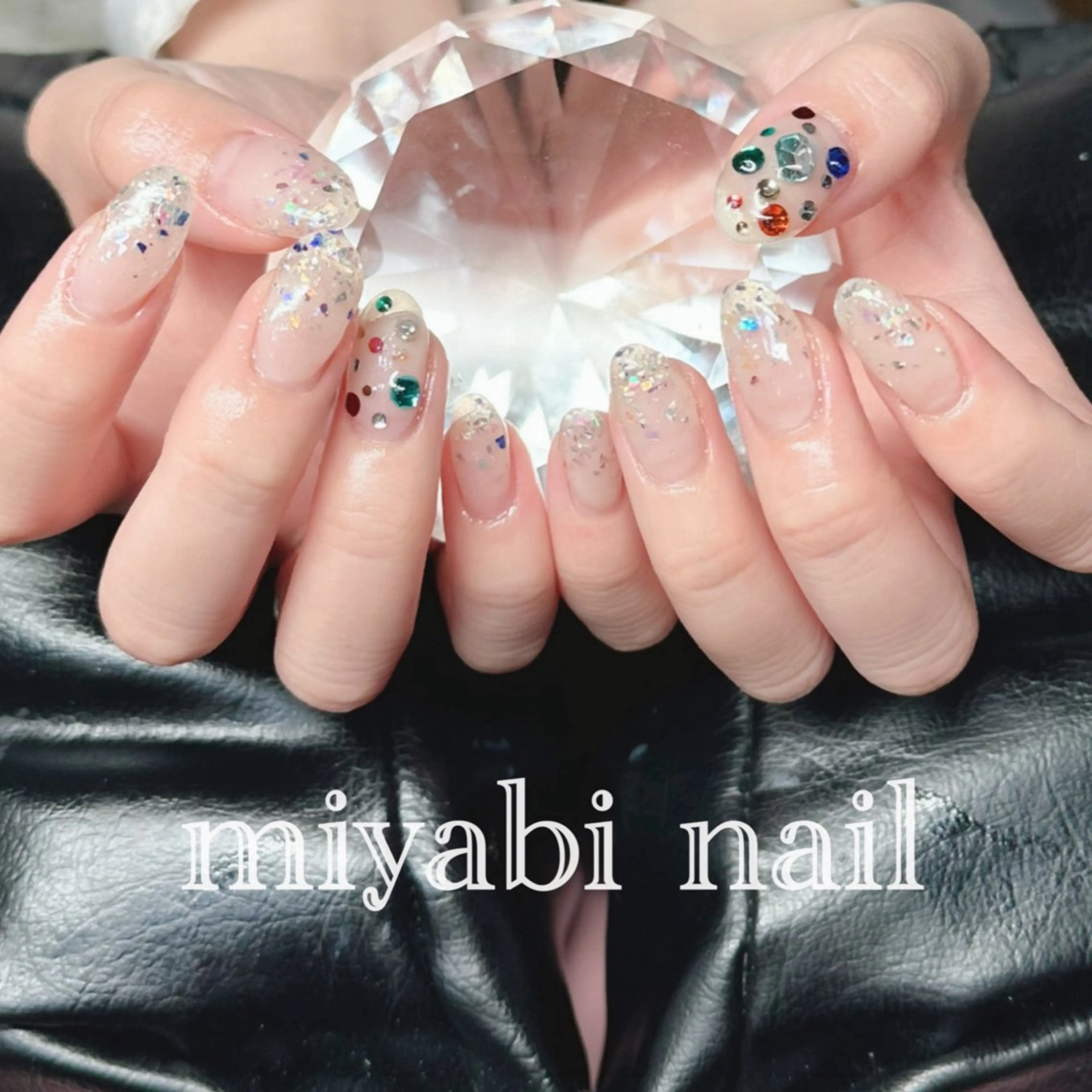ネイル クリアネイル ジェルネイル キラキラネイル ラメ(グリッター) 持ち込み ハンドネイル miyabi nail 桂川駅近くのネイルデザイン