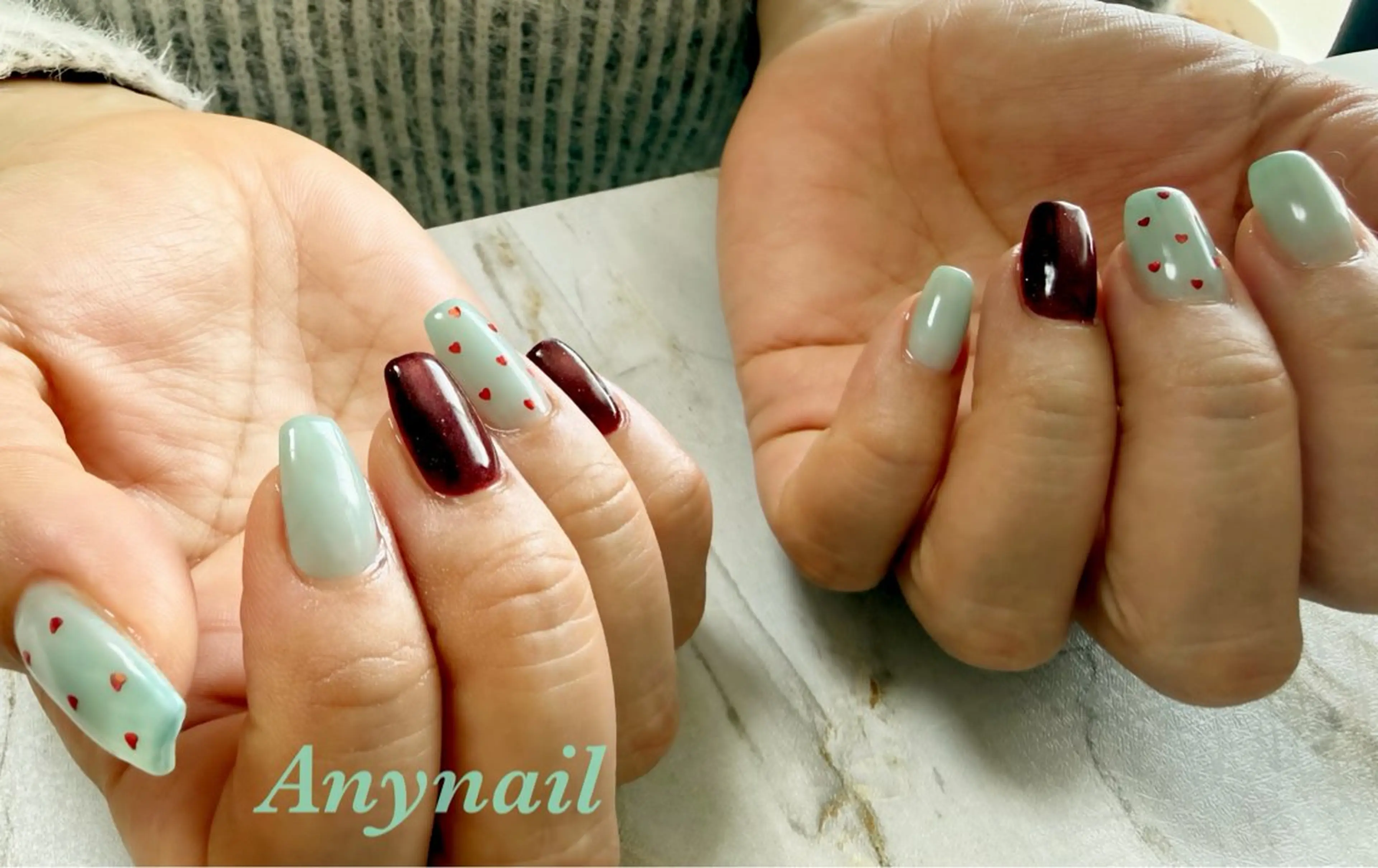 ネイル ブルー ドット ハート マグネットネイル 岩澤 恵子のネイルデザイン