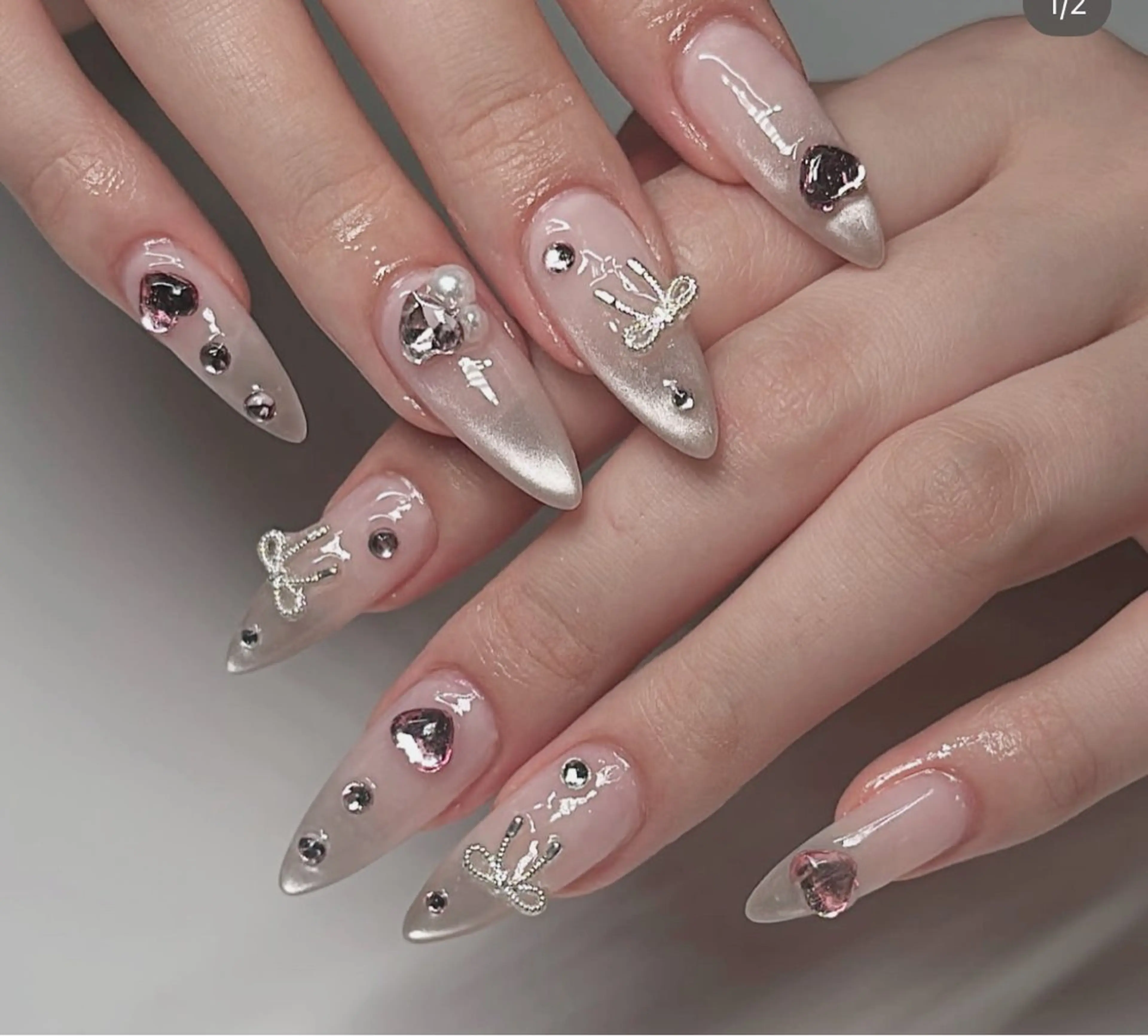 ネイル フレンチネイル ジェルネイル ガラスフレンチ ハロウィン ハート ハンドネイル H.baby Nail Salonのネイルデザイン