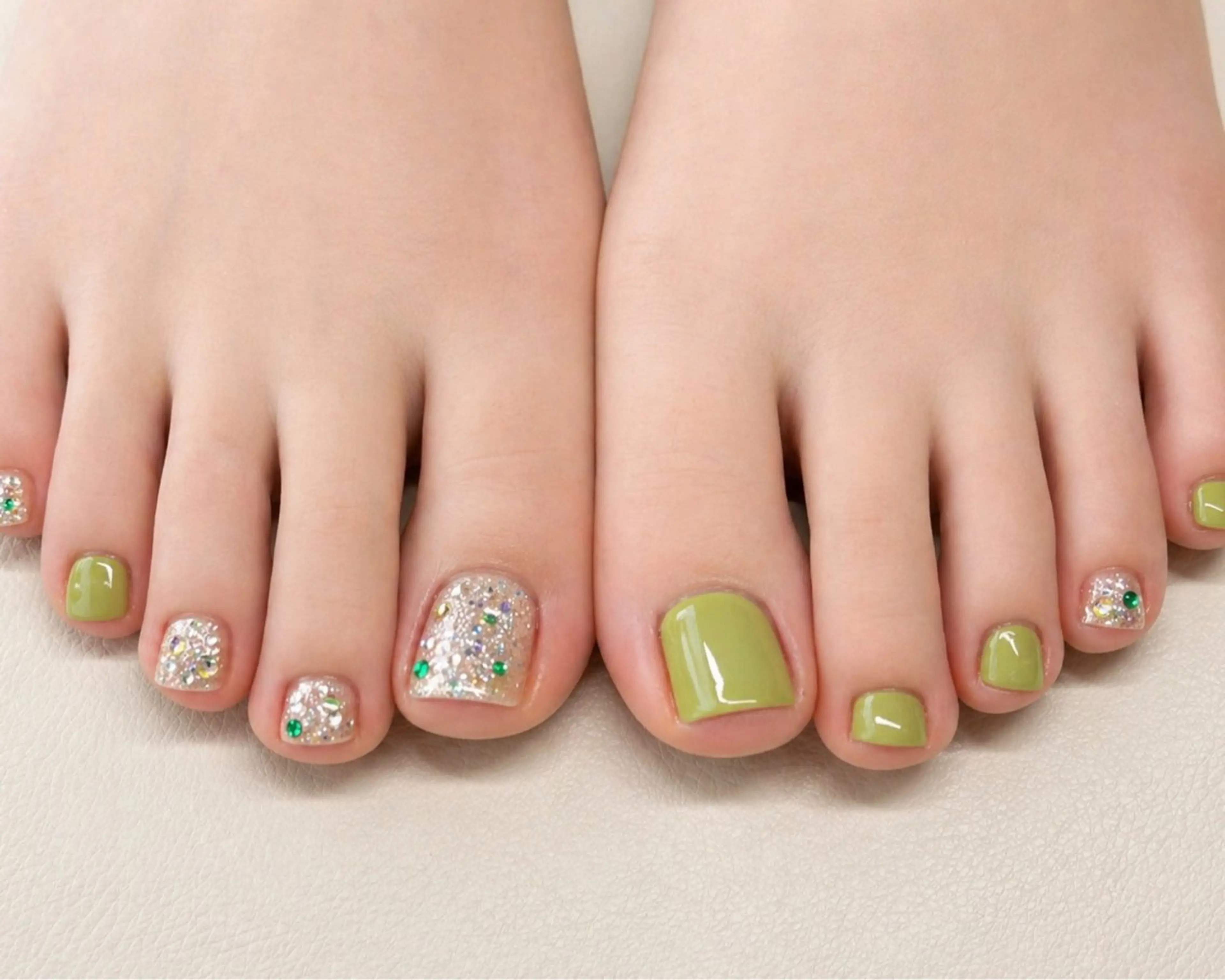 ネイル フットネイル グリーン ラメ(グリッター) ピスタチオネイル シンプルネイル Kii nailのネイルデザイン