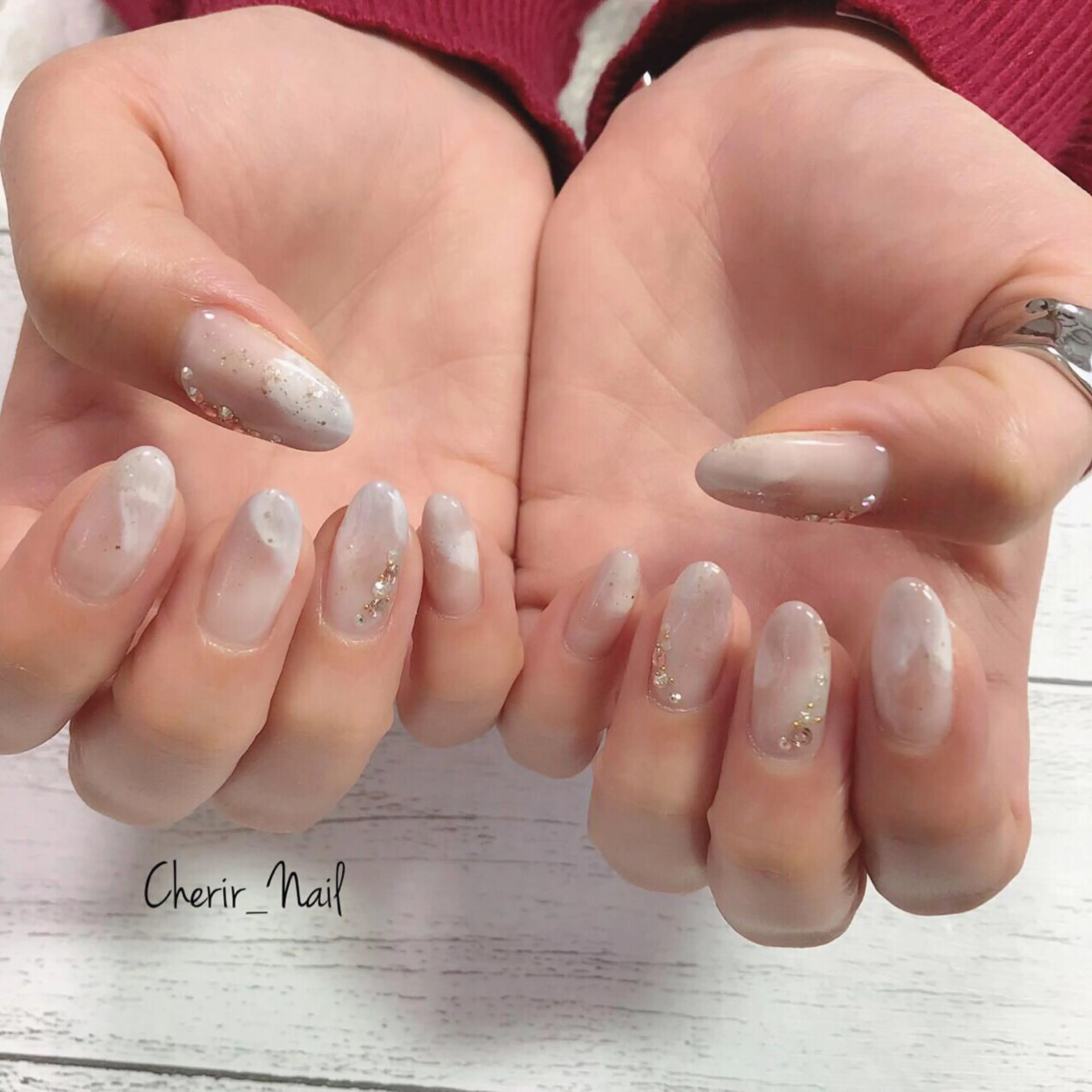 ネイル グラデーション キラキラネイル ロングネイル 大理石ネイル(マーブル) ニュアンスネイル Cherirnail kaoriのネイルデザイン