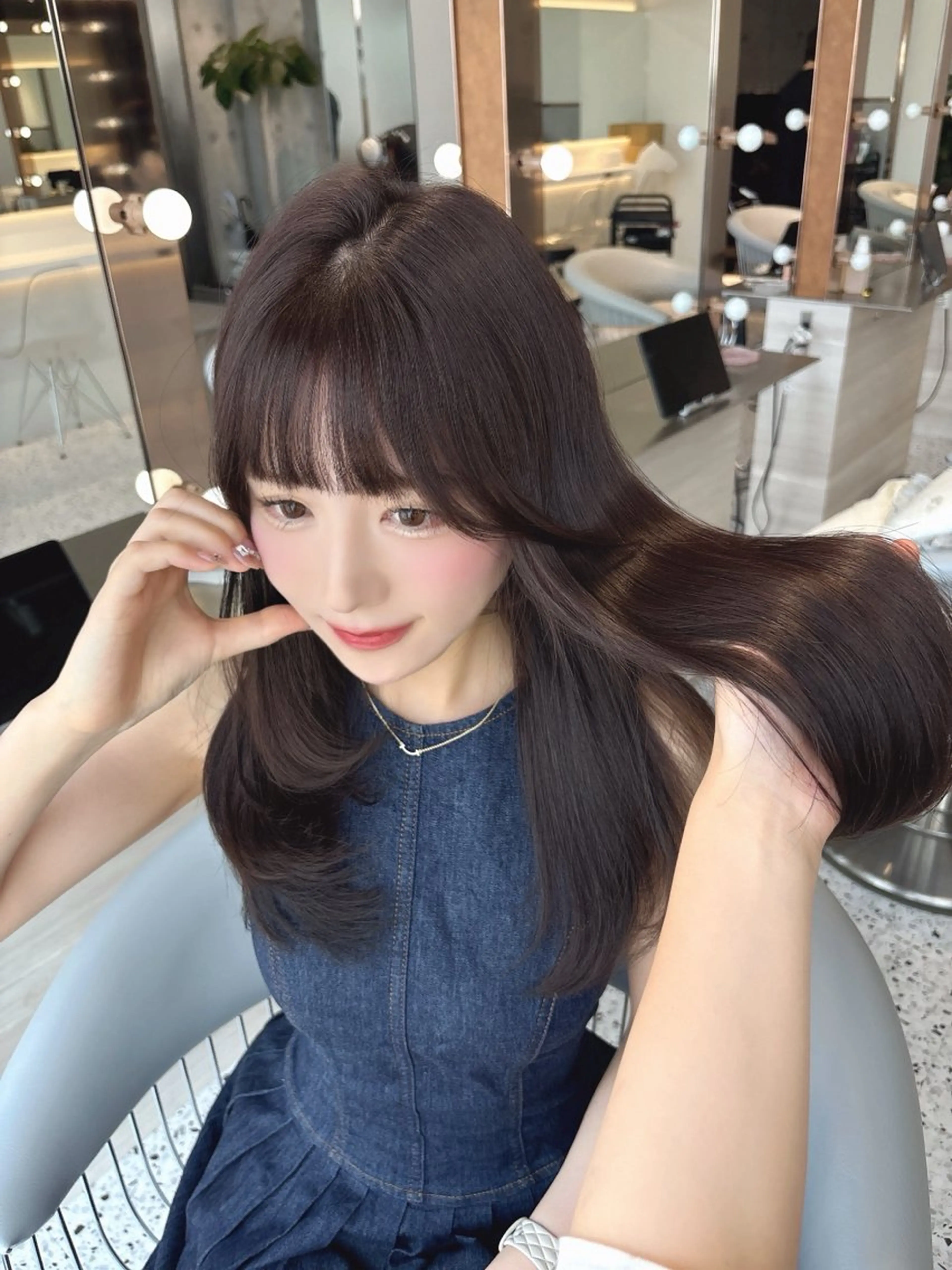 ミディアム ヘアカラー rina／ベージュ ワンホン/韓国ヘアのヘアスタイル