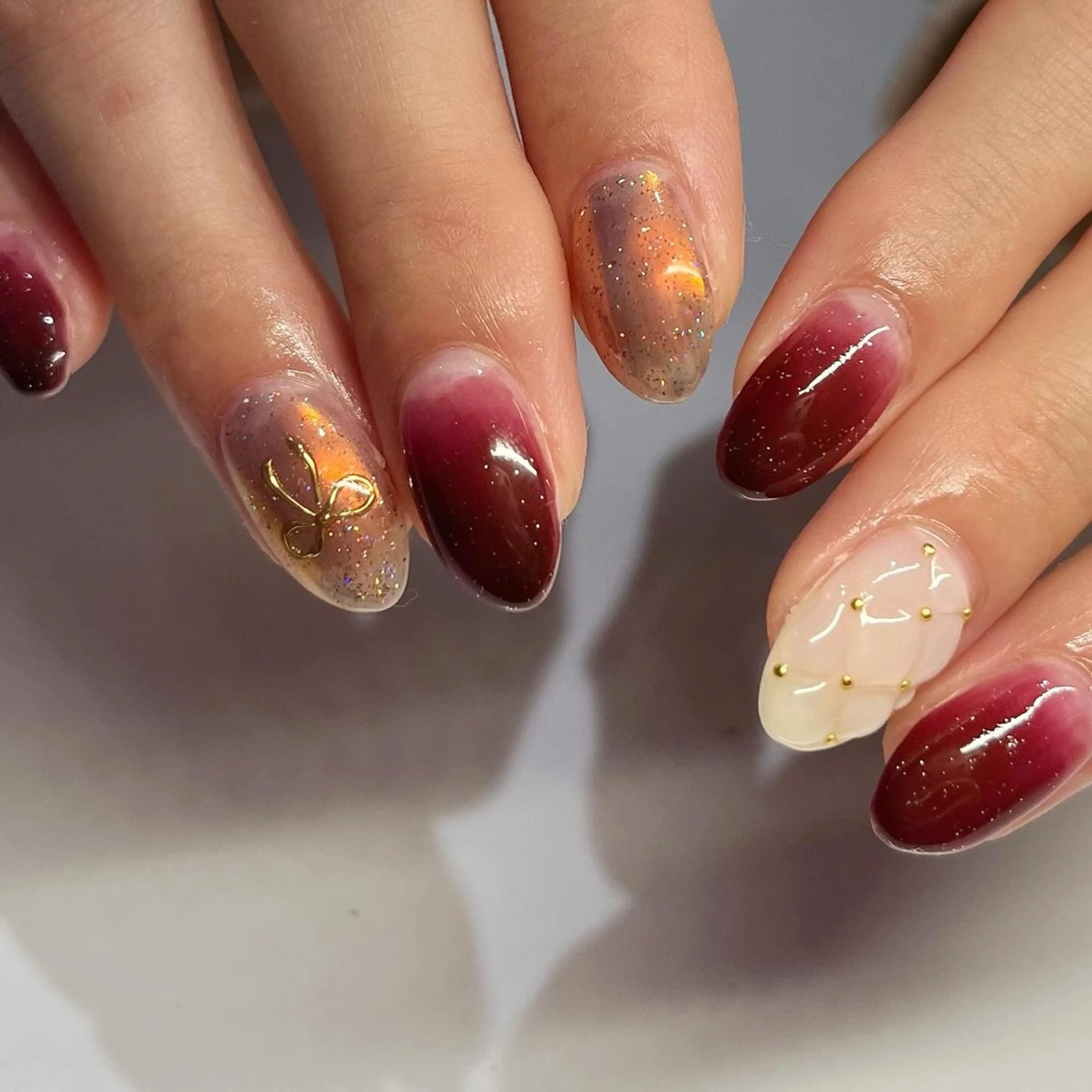 ネイル ボルドー リボン 冬ネイル CLALA MIYUのネイルデザイン