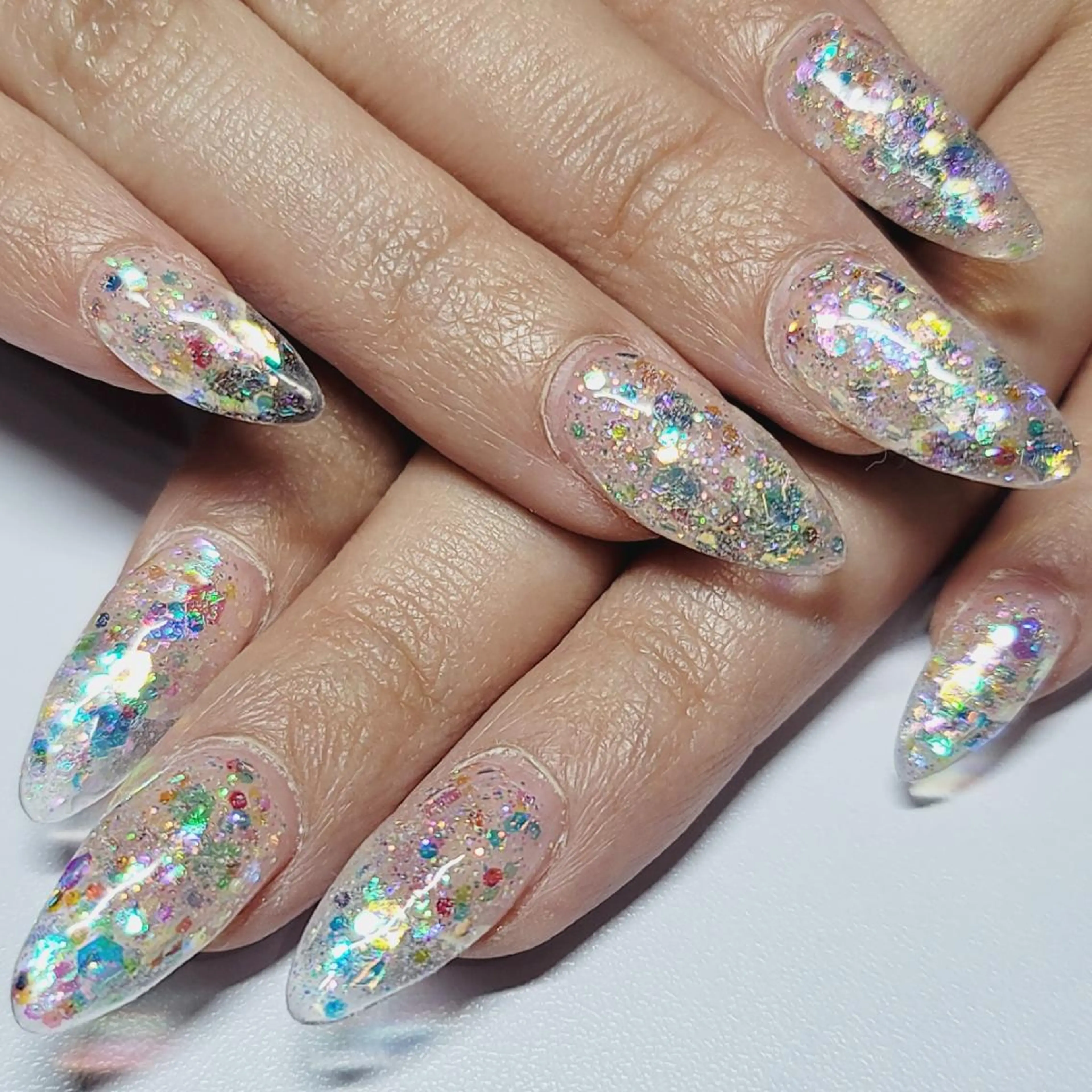 ネイル オーロラネイル クリアネイル ラメ(グリッター) ミラーネイル 持ち込み ハンドネイル よしだ ひろきのネイルデザイン