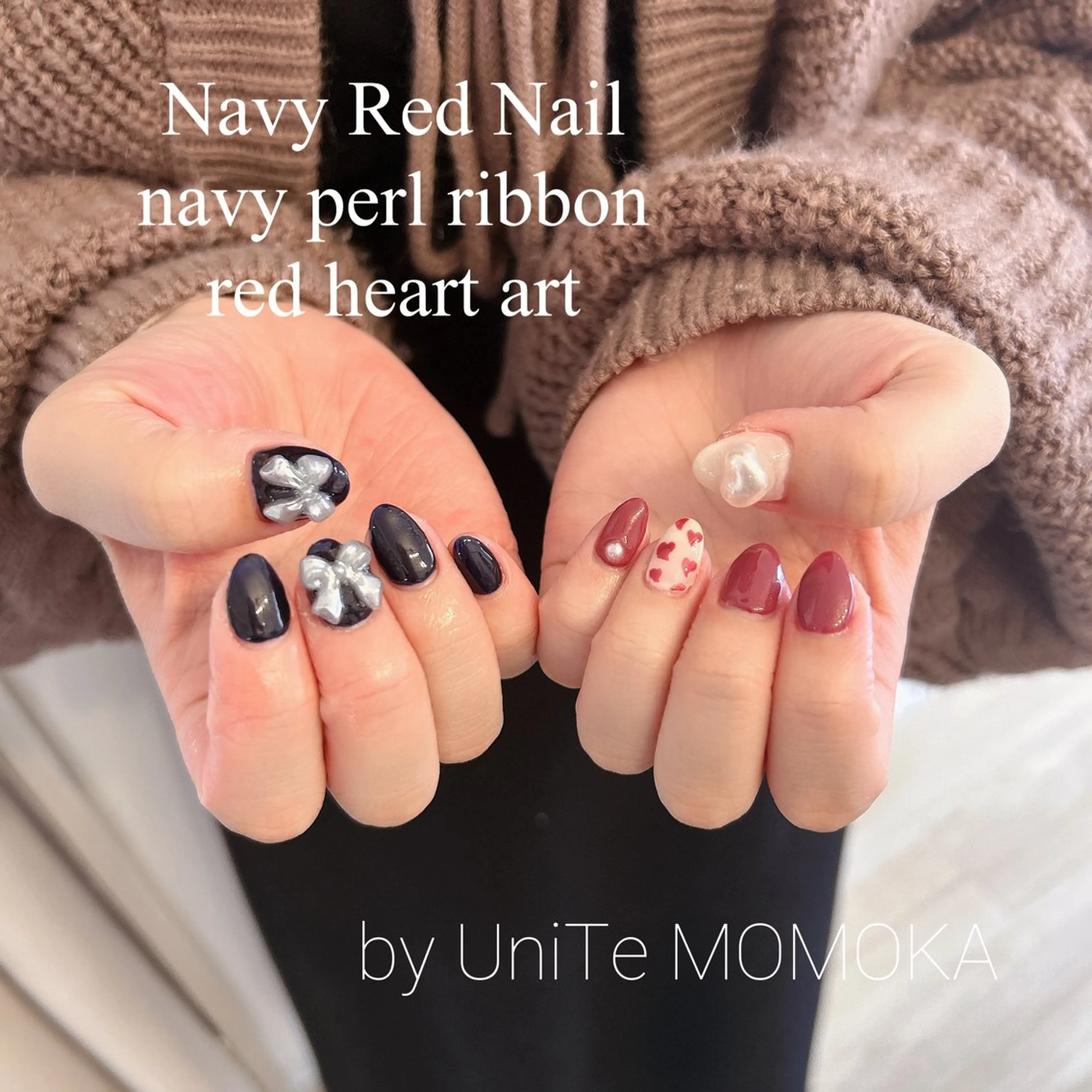 ネイル ネイビー 赤色 Momo nailsalonのネイルデザイン