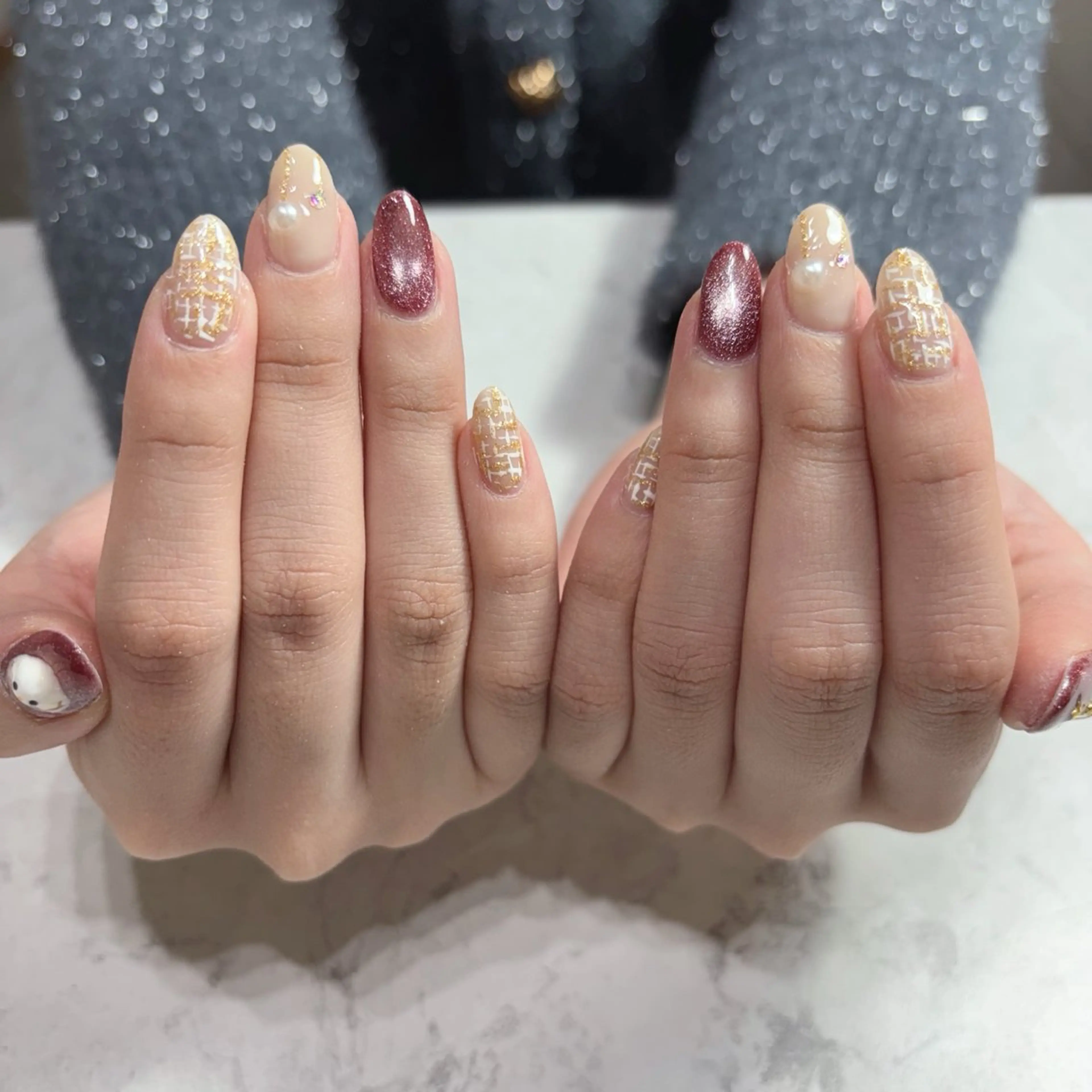 ネイル ツイードネイル 冬ネイル クリスマス Re line megumiのネイルデザイン