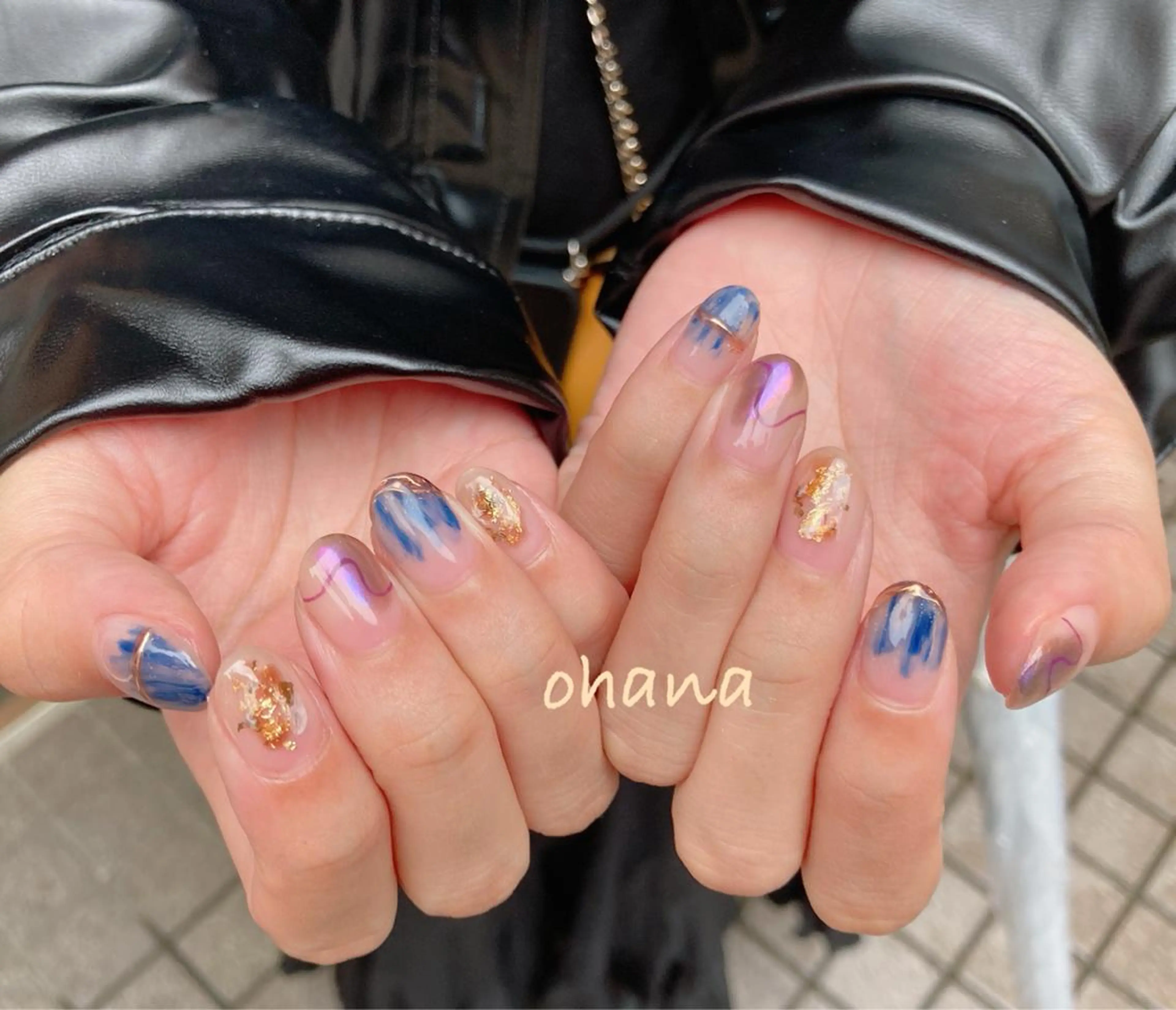 ネイル オーロラネイル べっ甲ネイル ボルドー 長さ出し フットネイル nailroom OHANA🌴のネイルデザイン