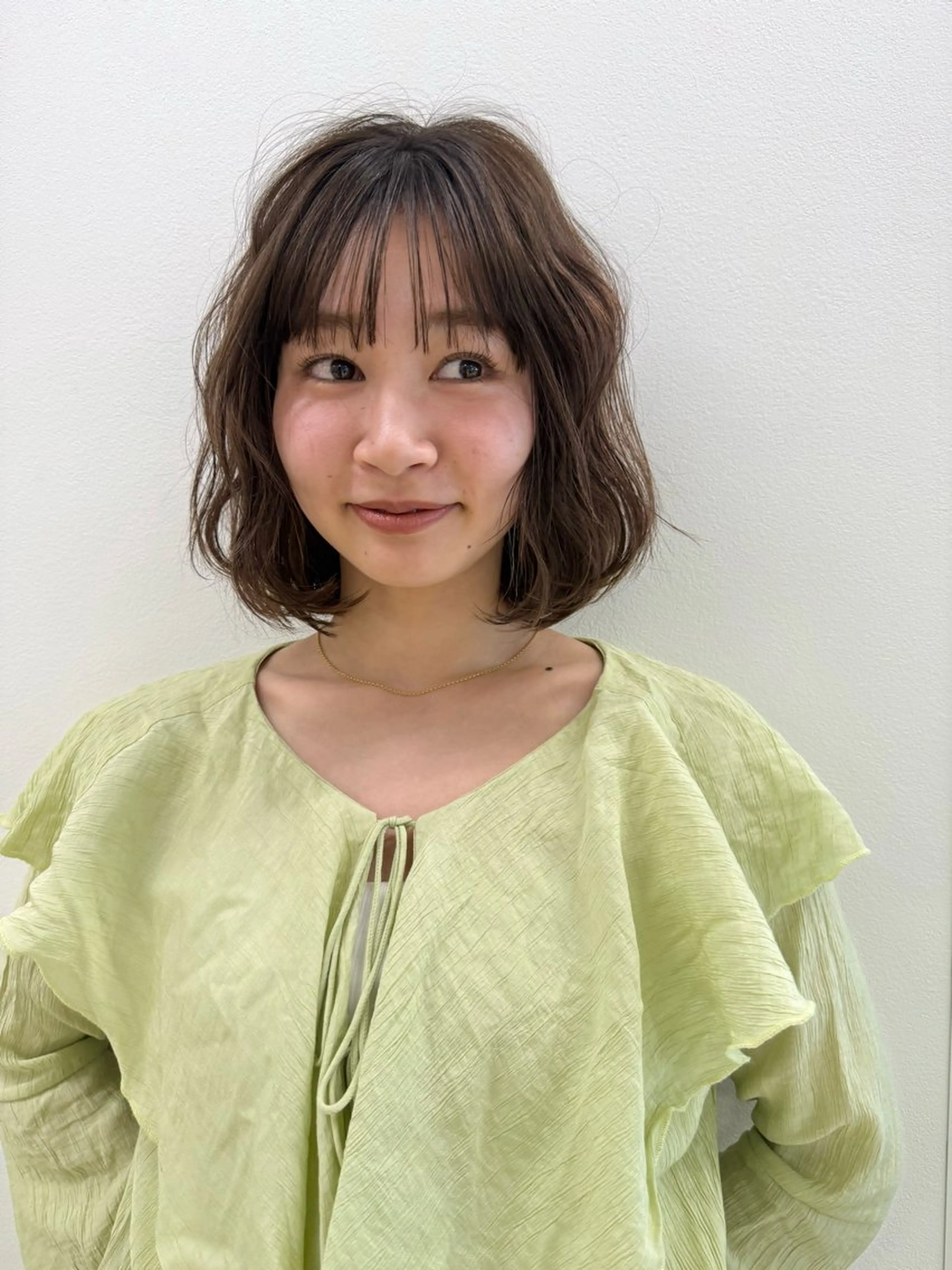 ミディアム ボブ くびれヘア ハイライト 髪質改善 韓国風ヘア カット ヘアカラー トリートメント 髪質改善/韓国/ ヘアセット/夏美のヘアスタイル