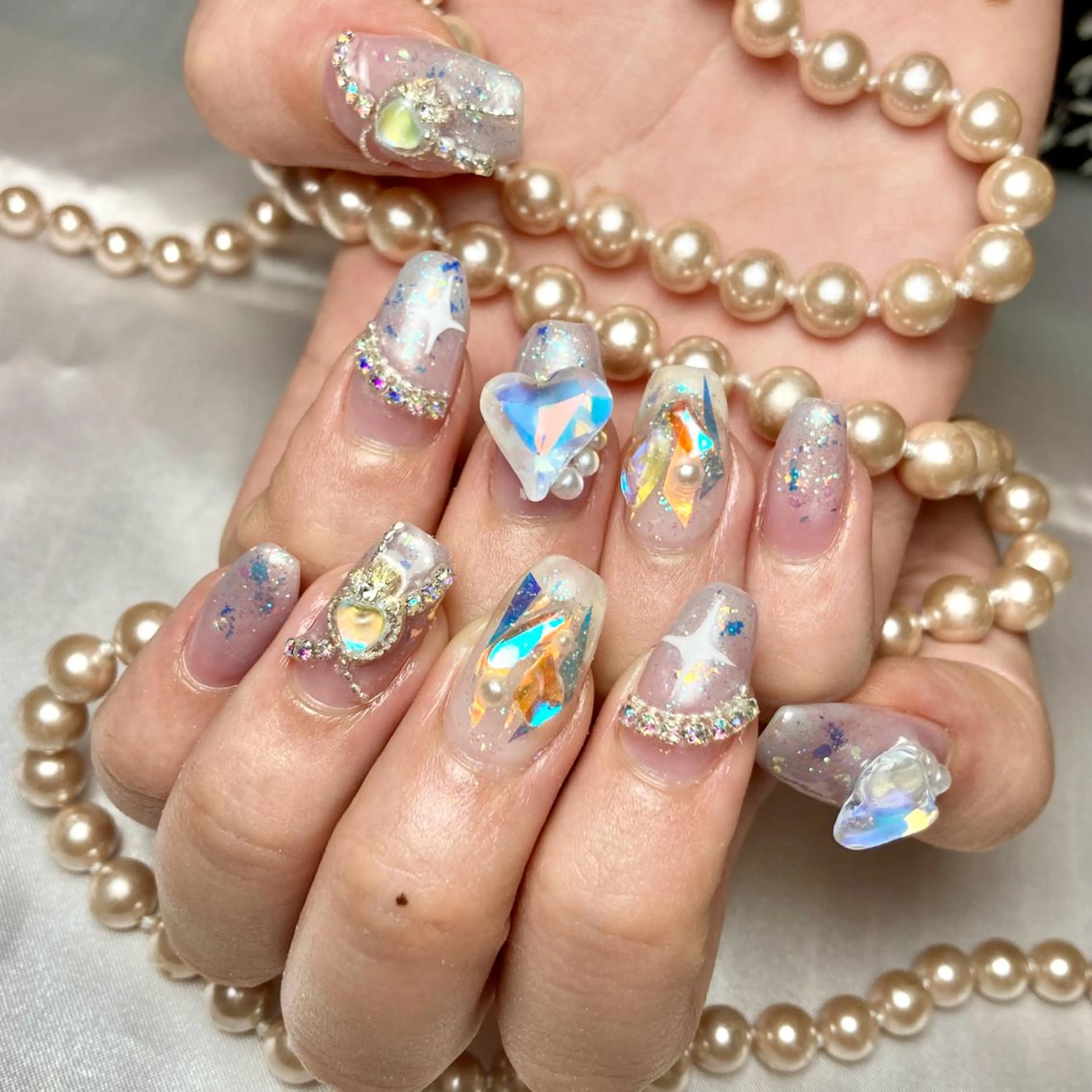 ネイル アートネイル オーロラネイル ブルー チークネイル クリアネイル 韓国ネイル/新大久保 4分　【Toko】のネイルデザイン