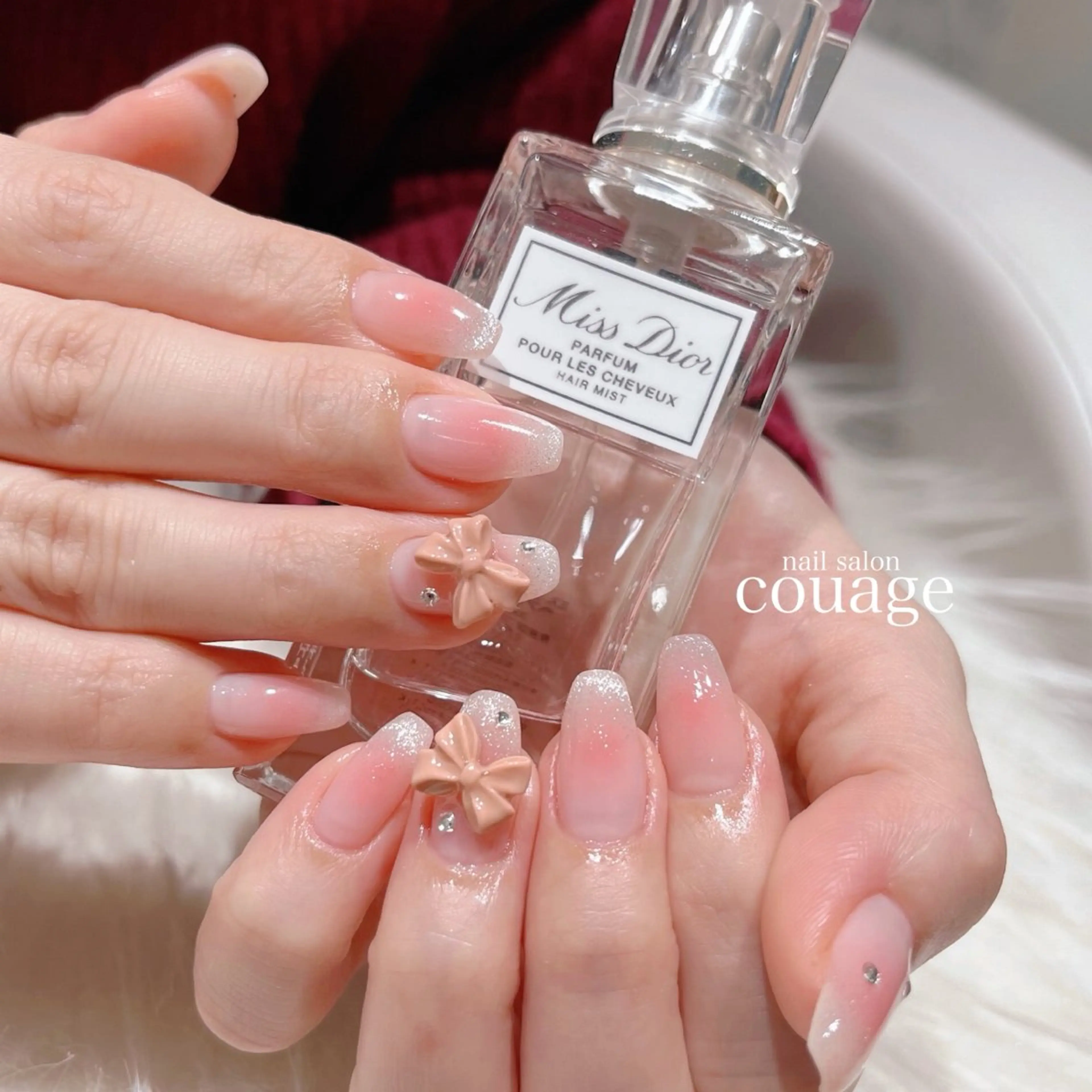 ネイル チークネイル リボン ハンドネイル ネイルサロン courageのネイルデザイン