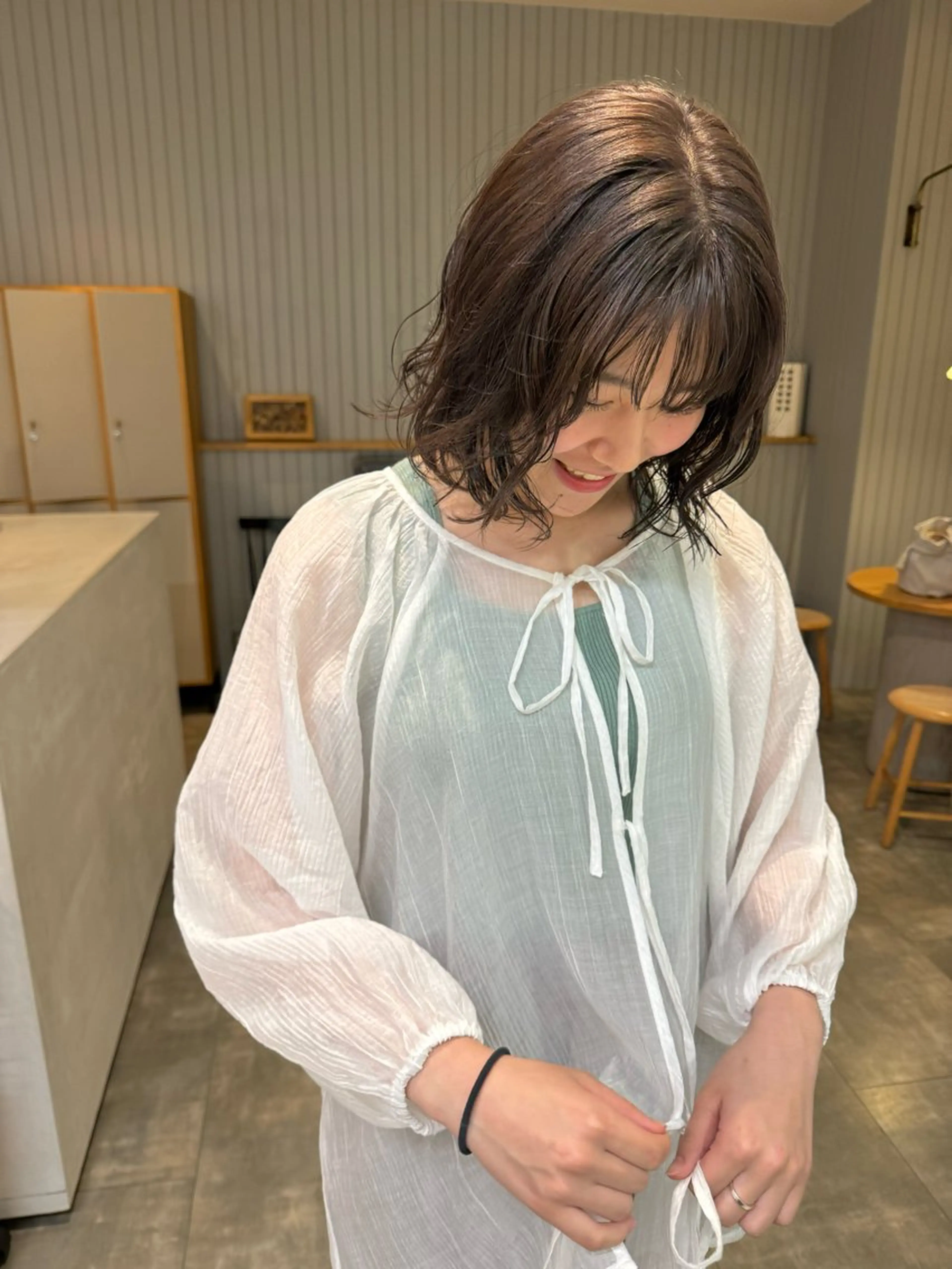 ミディアム カラー パーマ ミディアムパーマ 加藤 真由のヘアスタイル