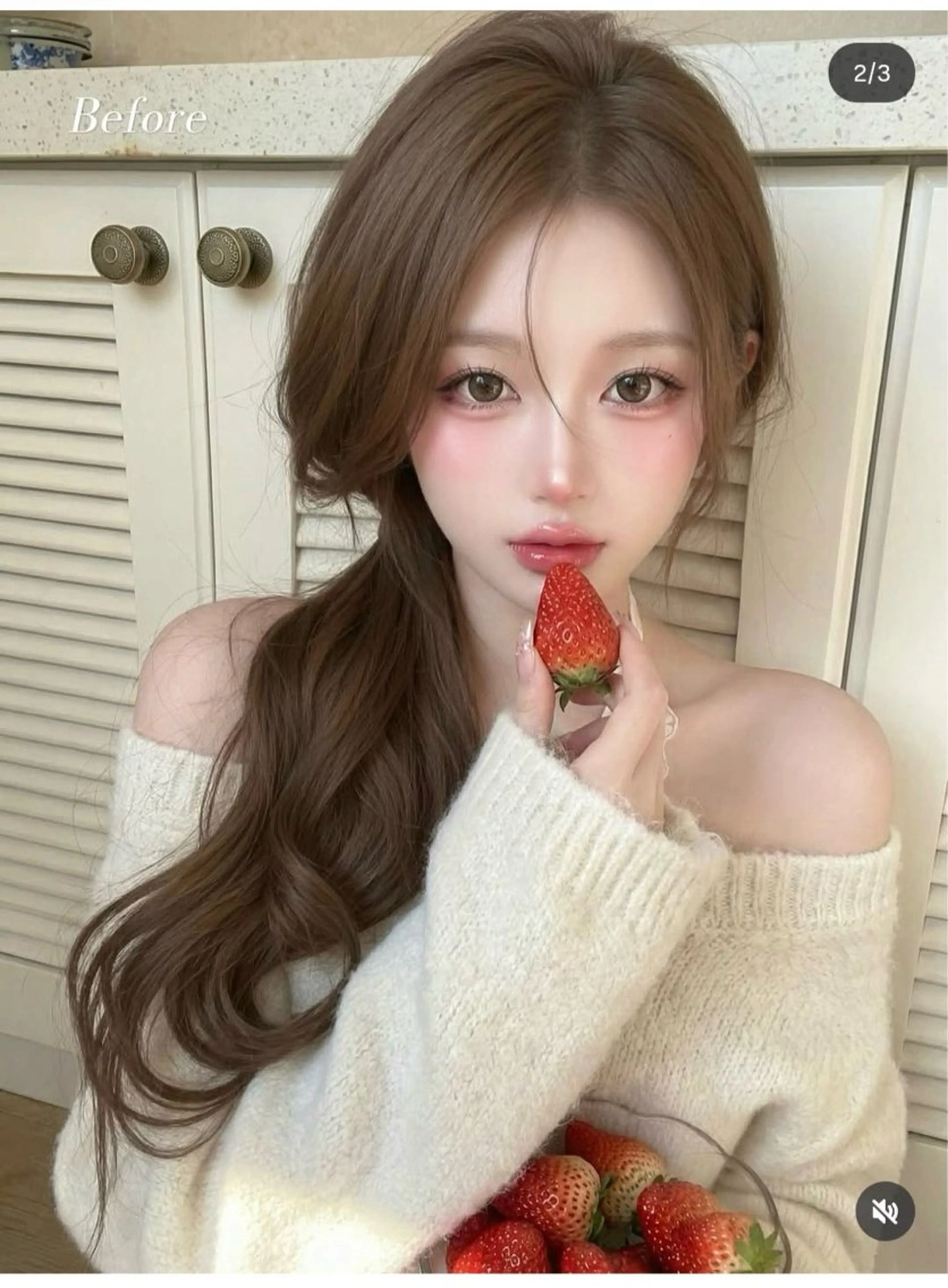 ロング カラー ヘアアレンジ 純欲韓国ワンホン🤍 𝑌𝑢𝑖🤍のヘアスタイル