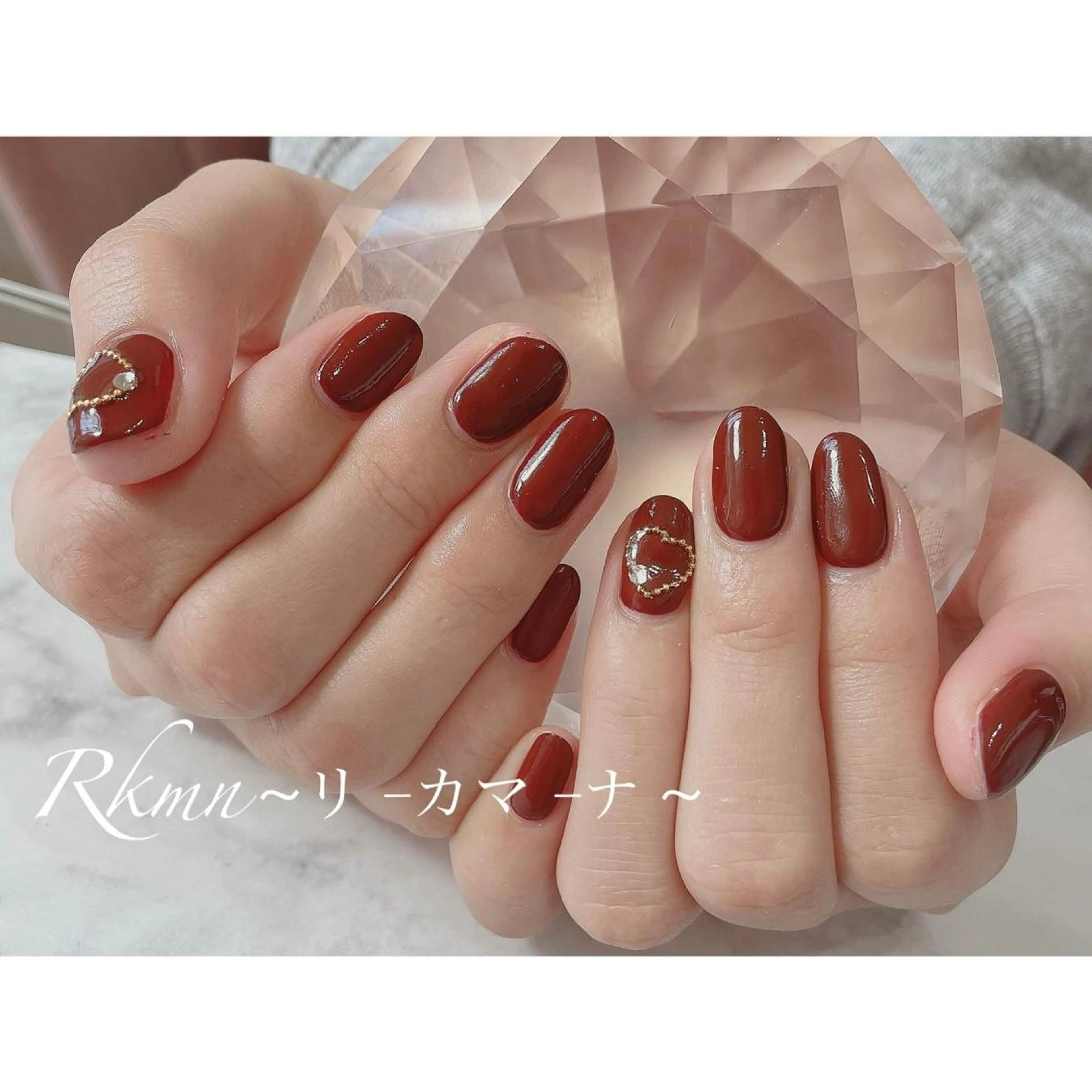 ネイル アートネイル ボルドー ハート シンプルネイル 春ネイル ハンドネイル フットネイル ハンドケア Rkmn ~リ-カマ-ナ~のネイルデザイン