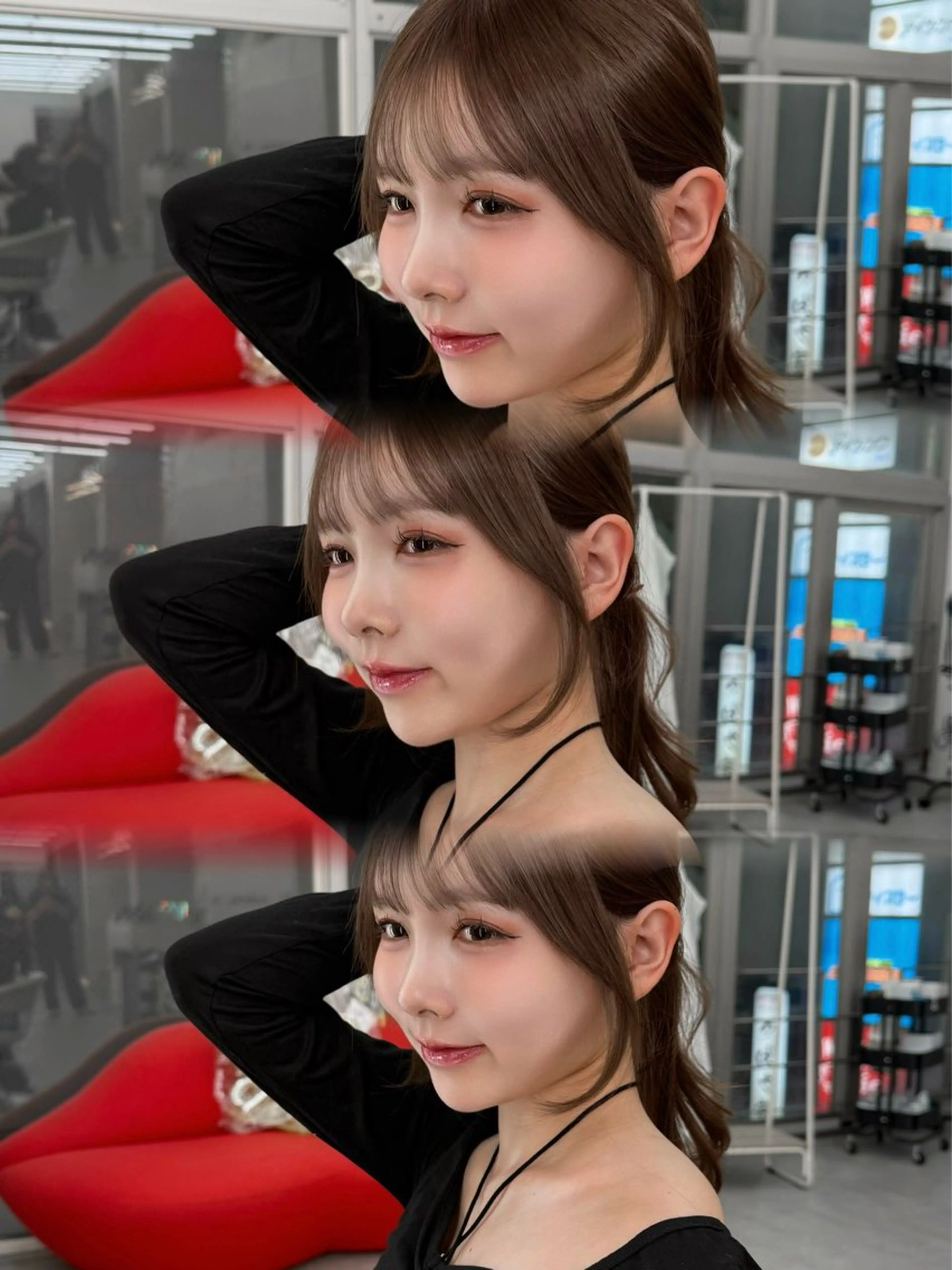 ミディアム カラー 髪質改善|透明 感カラー🩵レイヤーのヘアスタイル