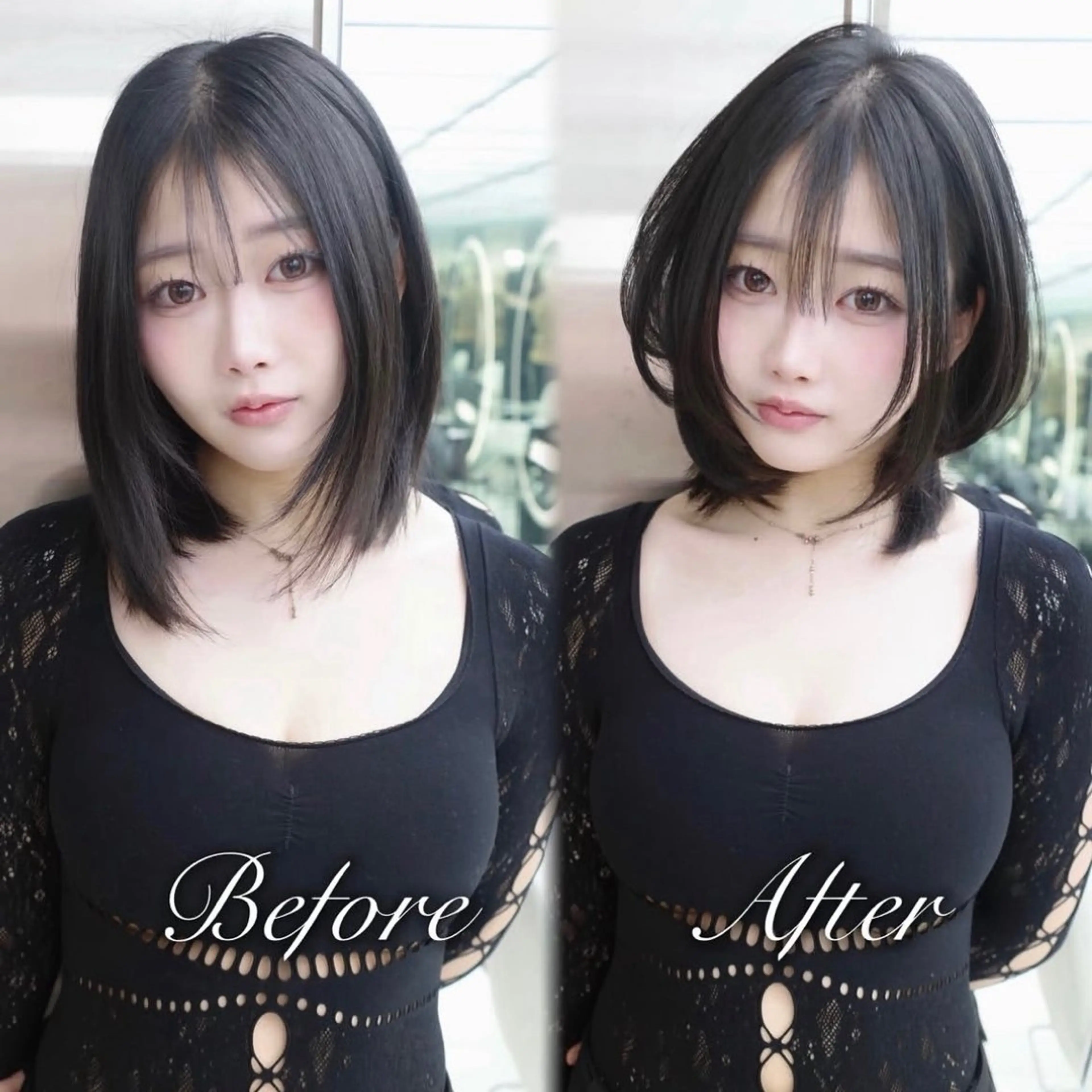 ショート くびれヘア 顔周りカット ハイレイヤー 韓国風ヘア レイヤーカット がわ/ハイレイヤー /ハイトーンカラーのヘアスタイル