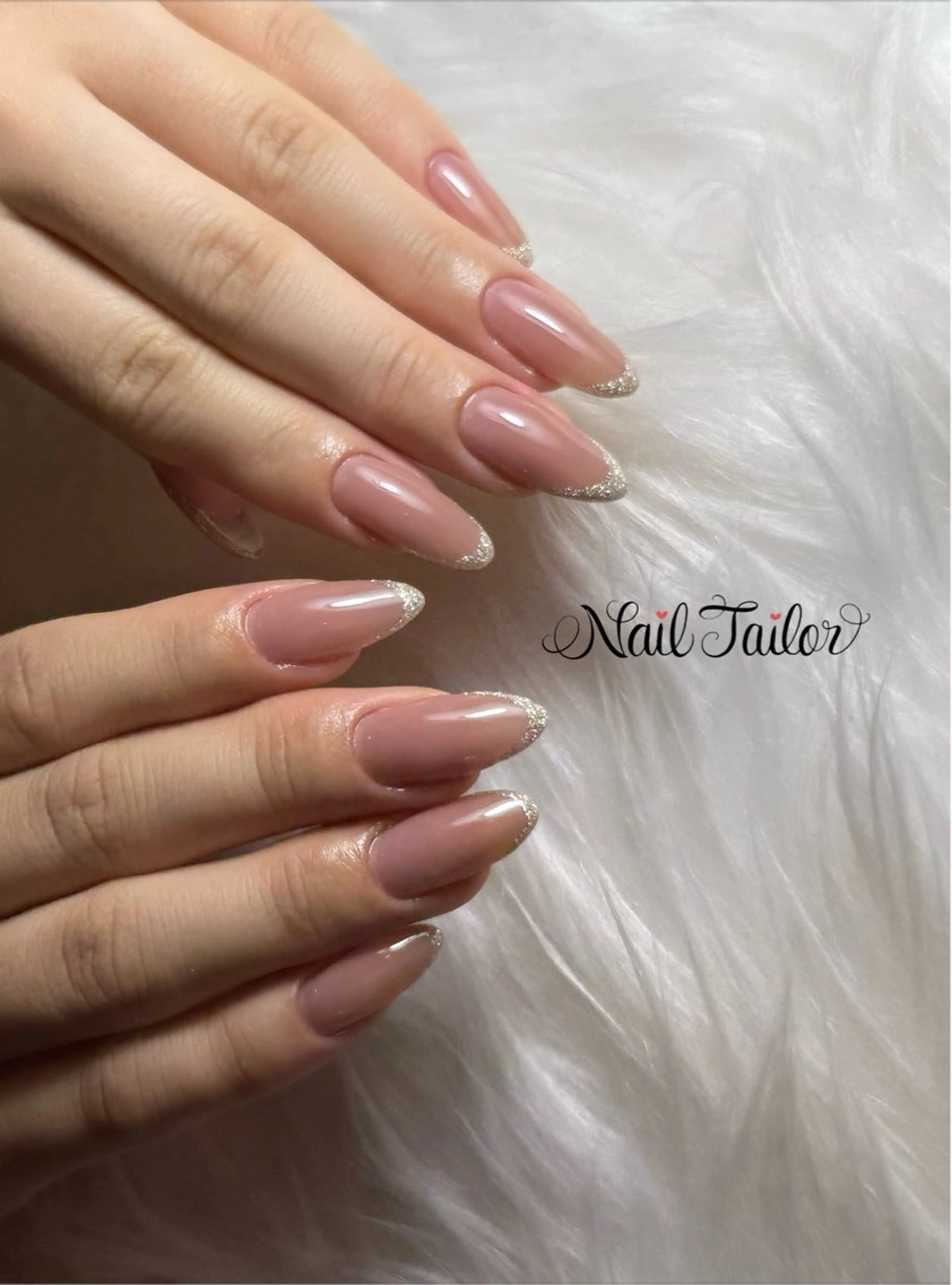 ネイル フレンチネイル ラメ(グリッター) ロングネイル オフィスネイル ピンク ハンドネイル NailTailor ネイルテイラーのネイルデザイン