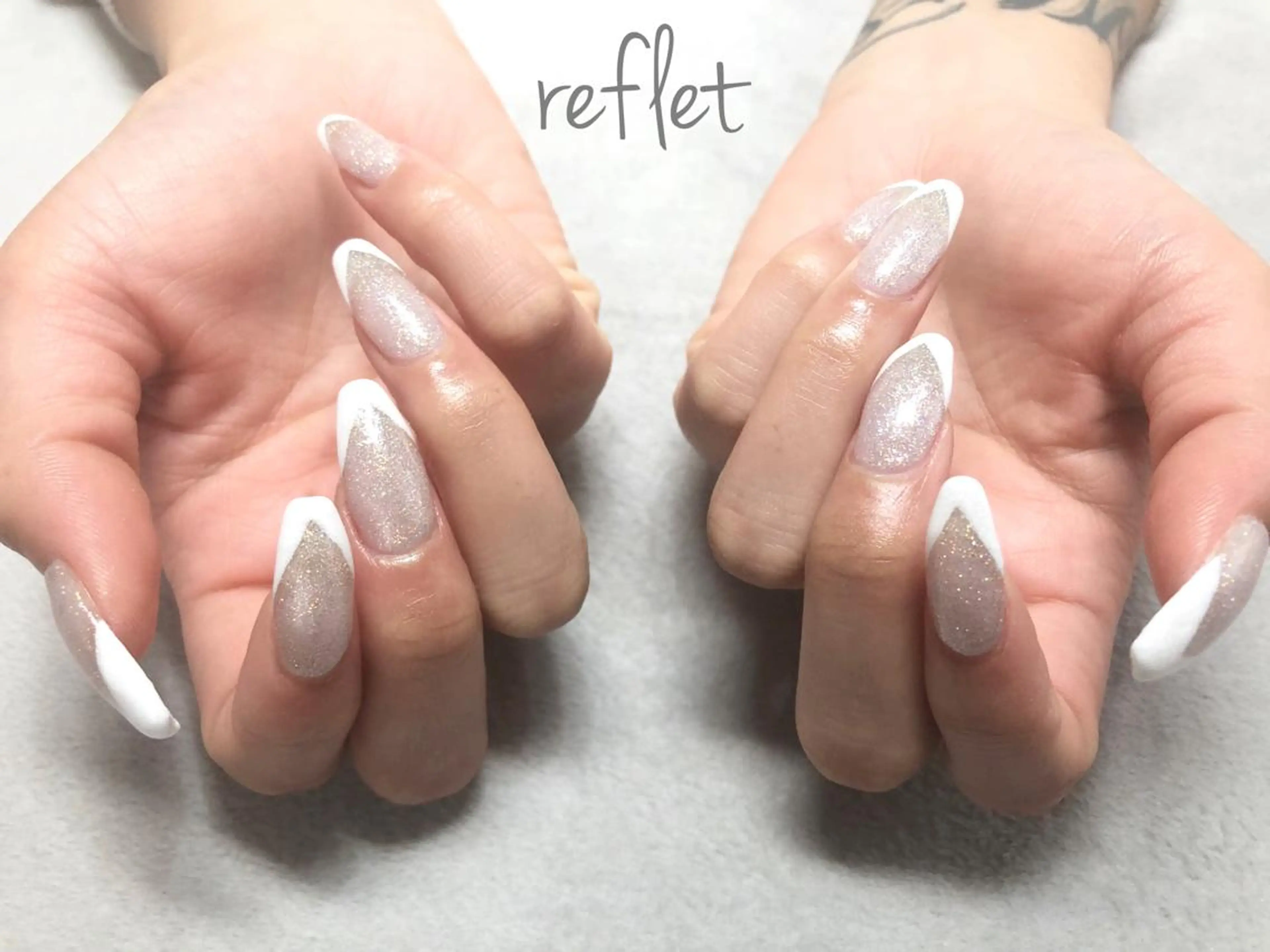 ネイル フレンチネイル ラメ(グリッター) 水色 ハンドネイル reflet nailのネイルデザイン