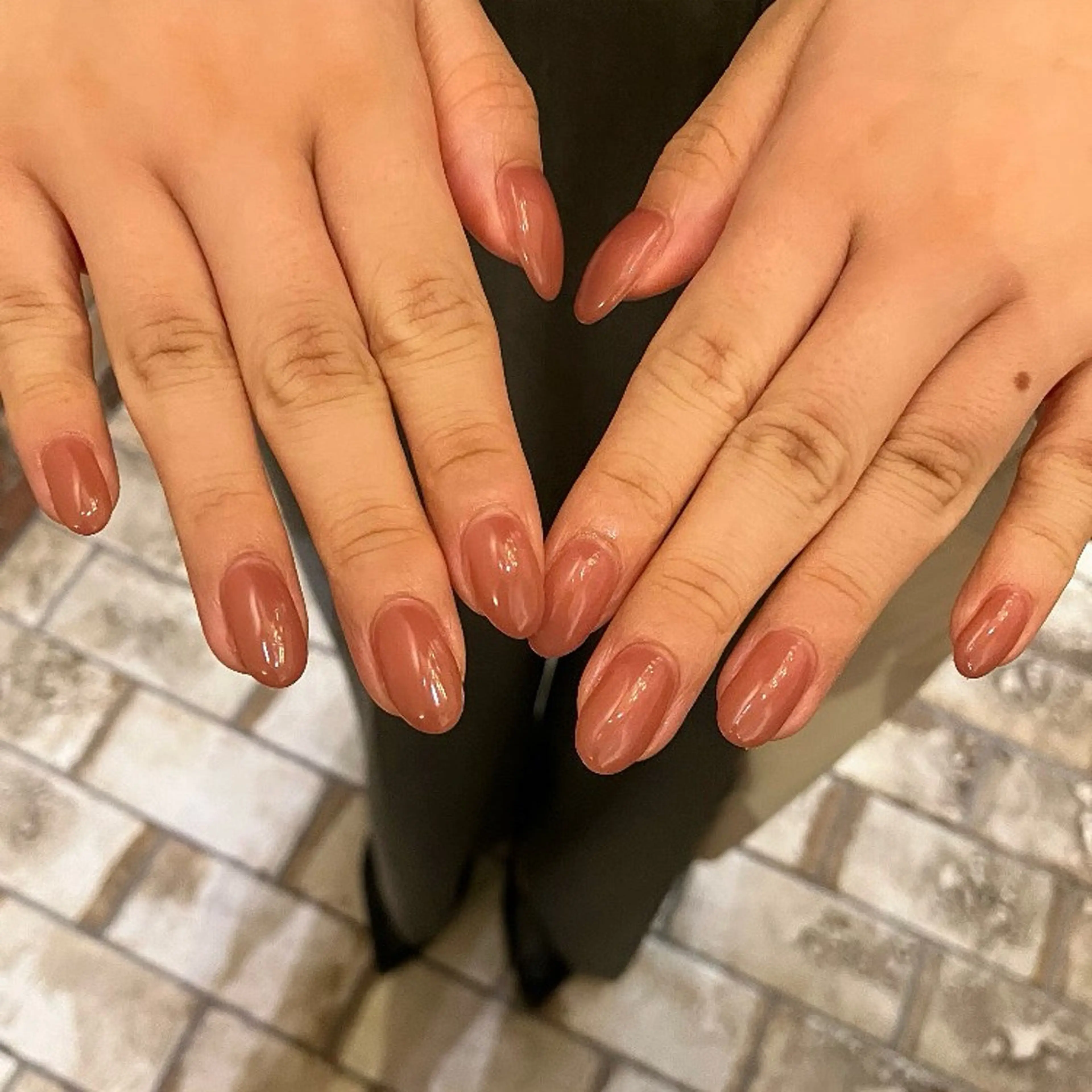 ネイル ブラウン ワンカラーネイル ピンク ハンドネイル Take Manaのネイルデザイン