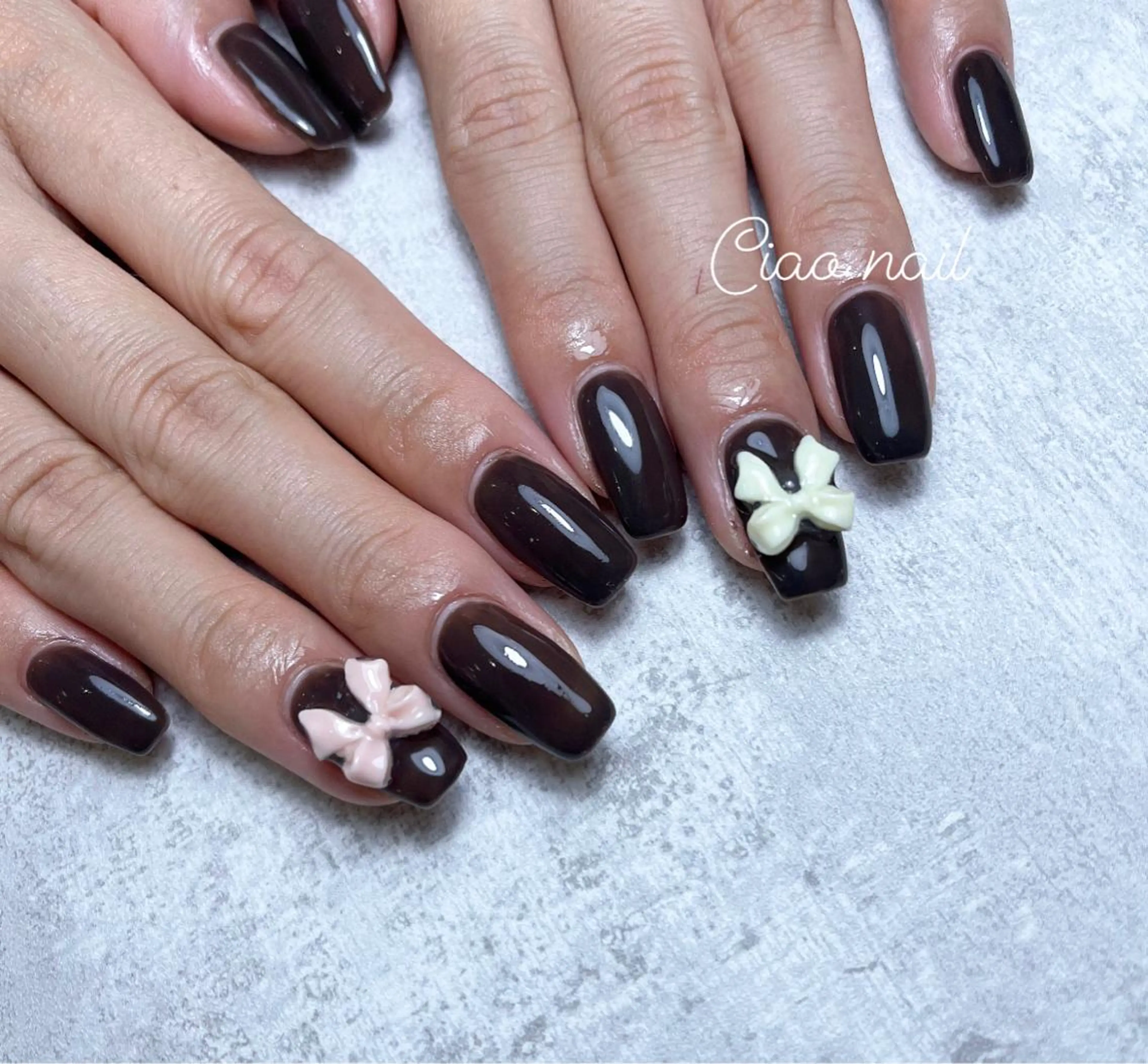ネイル ブラウン リボン #Amin nail salonのネイルデザイン