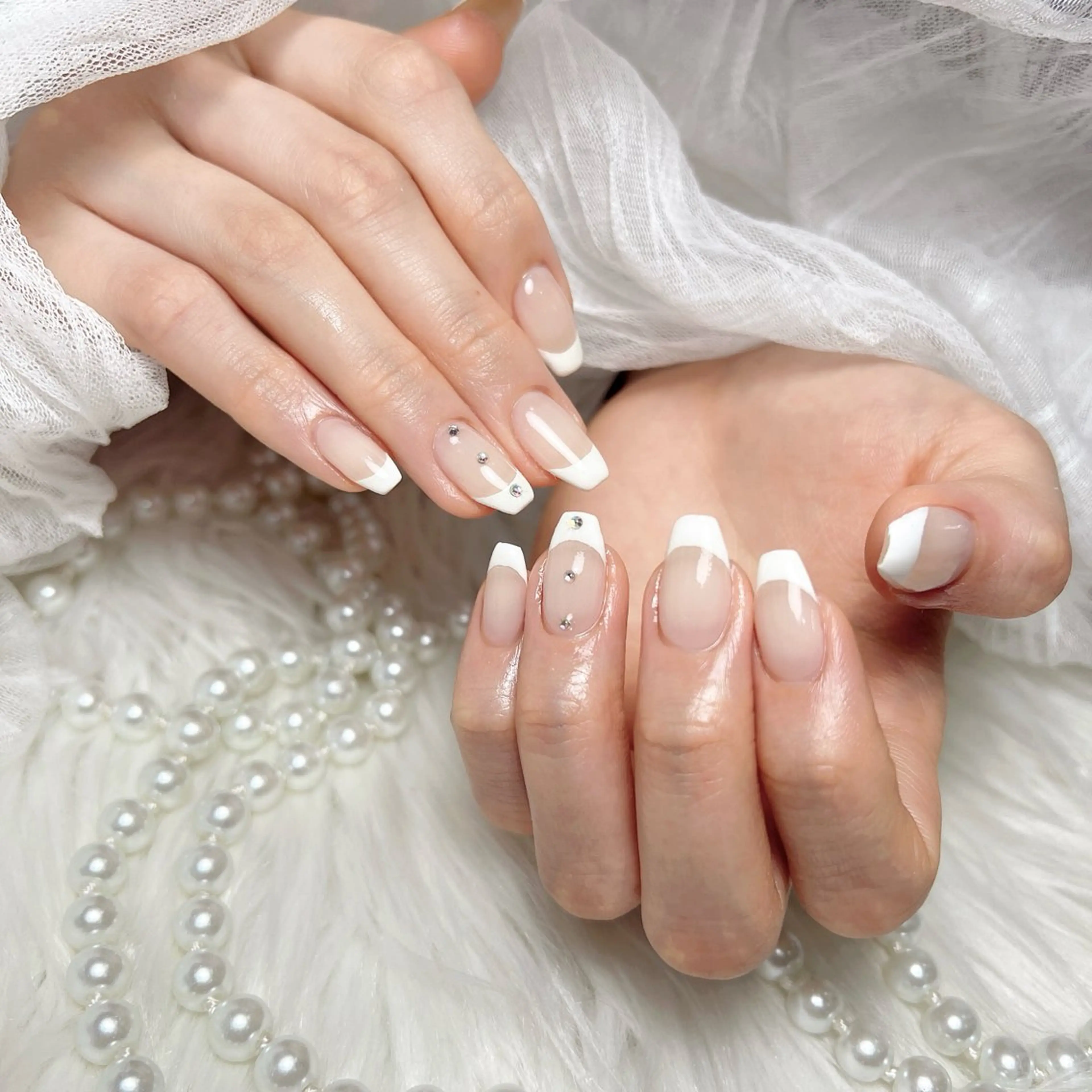 ネイル 長さ出し フットネイル フレンチネイル ガラスフレンチ グラデーション ハンドネイル M2beauty Renaのネイルデザイン