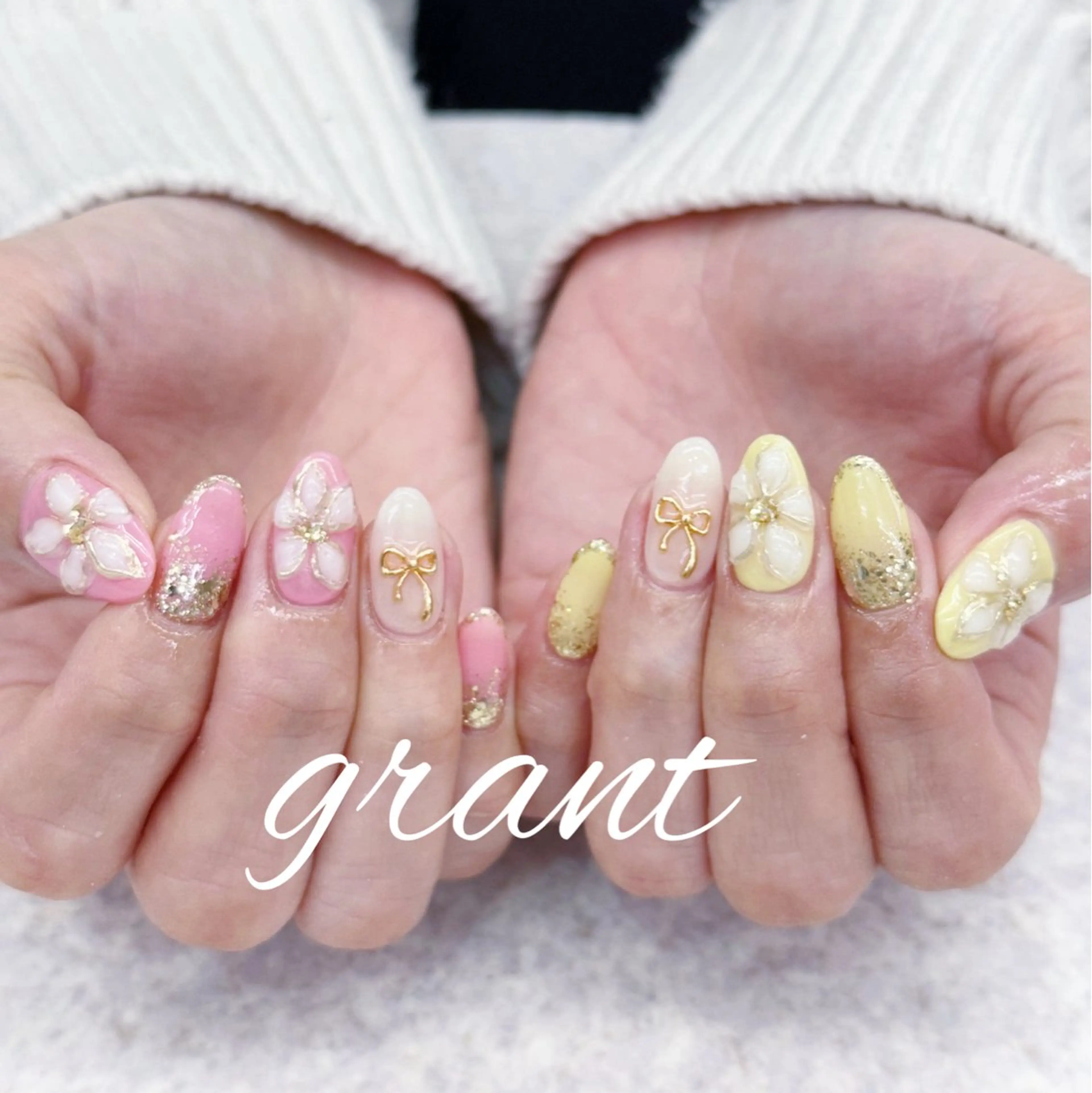 ネイル フラワーネイル 春ネイル ハンドネイル nailsalon grantのネイルデザイン