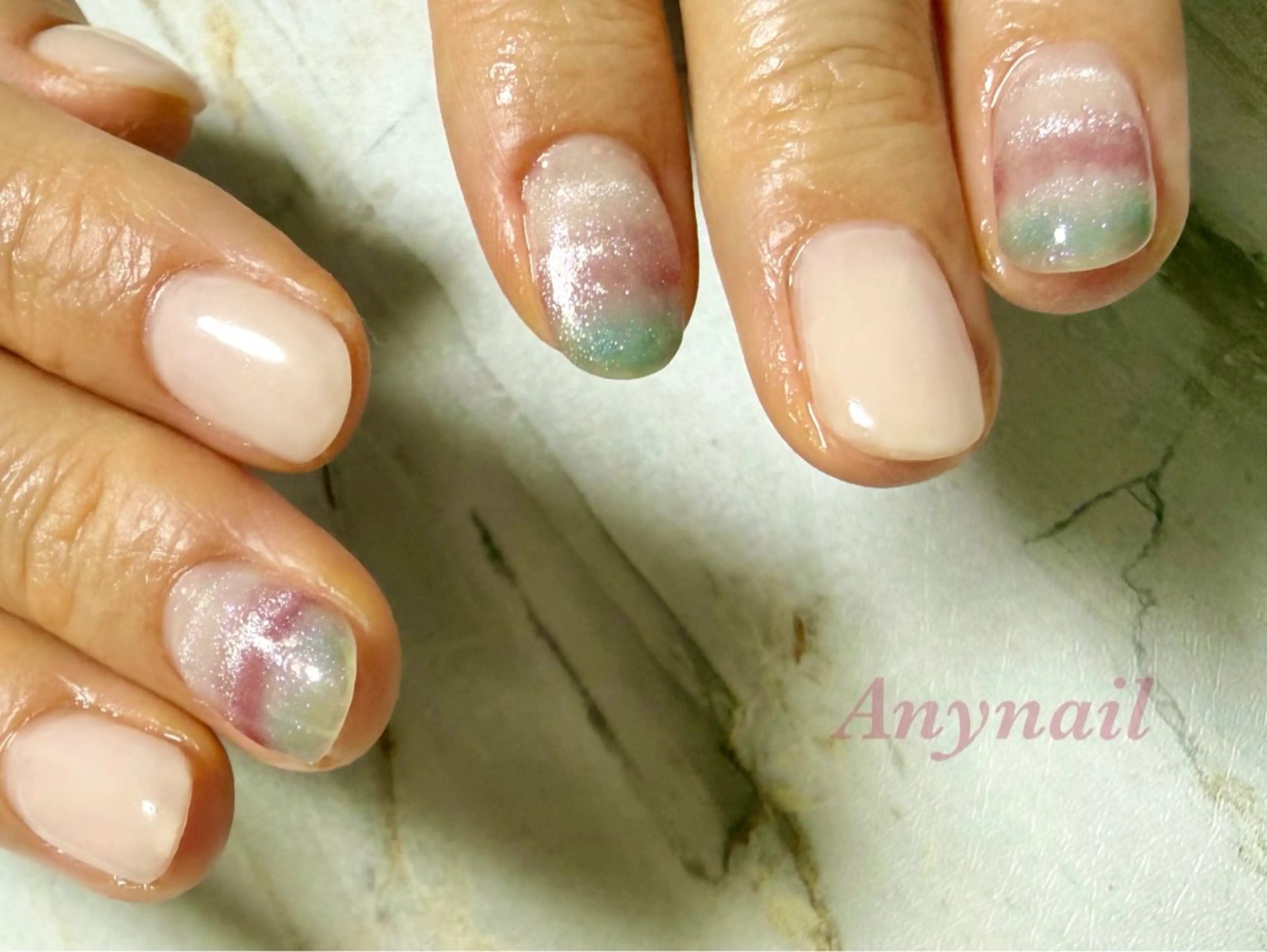 ネイル ブルー マグネットネイル オフィスネイル 岩澤 恵子のネイルデザイン