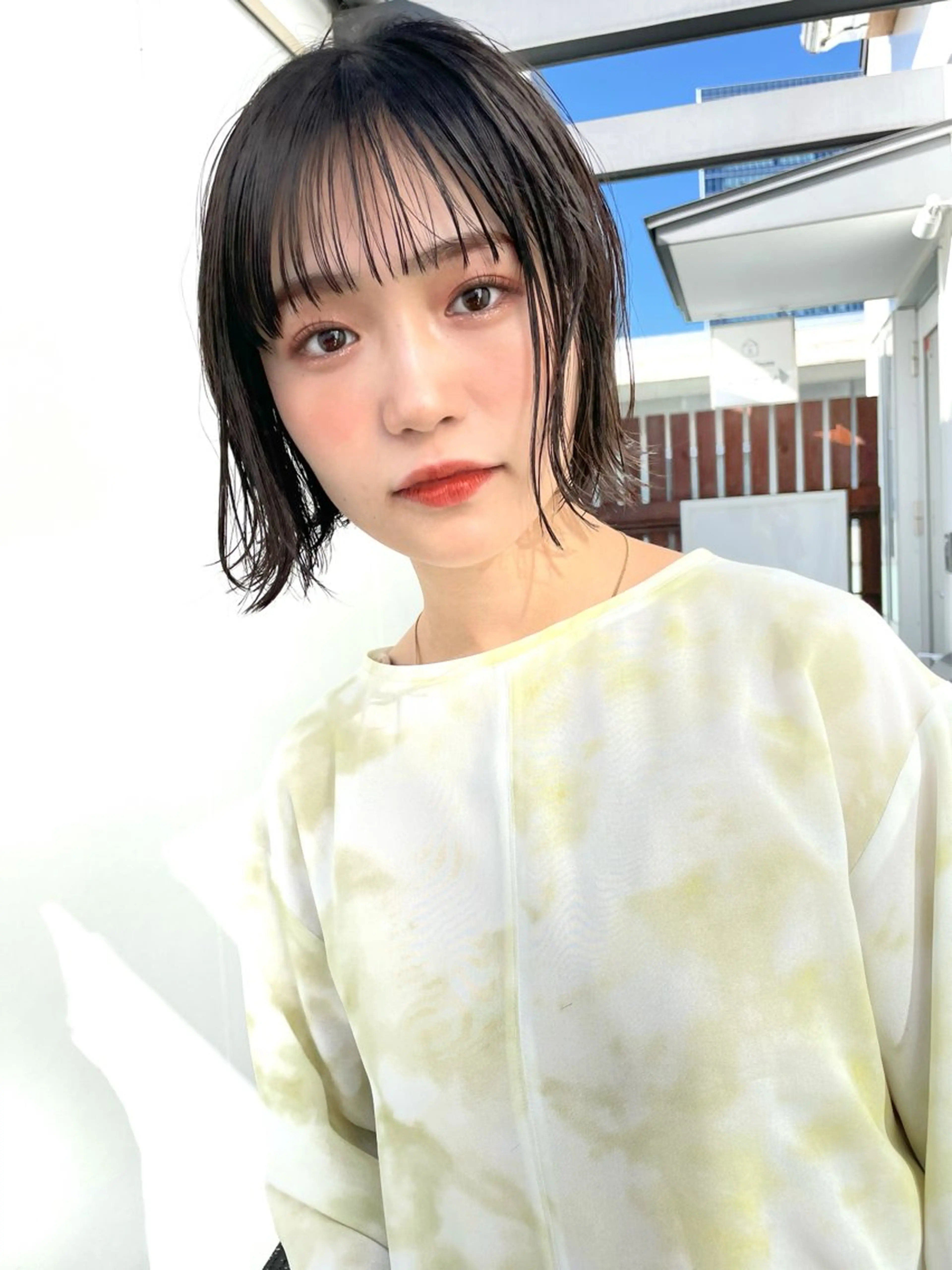 ショート カラー 切りっぱなしボブ ボブレイヤー ボブ くびれヘア 顔まわりレイヤー カット ヘアカラー 結べるレイヤーボブ くびれLady表参道のヘアスタイル