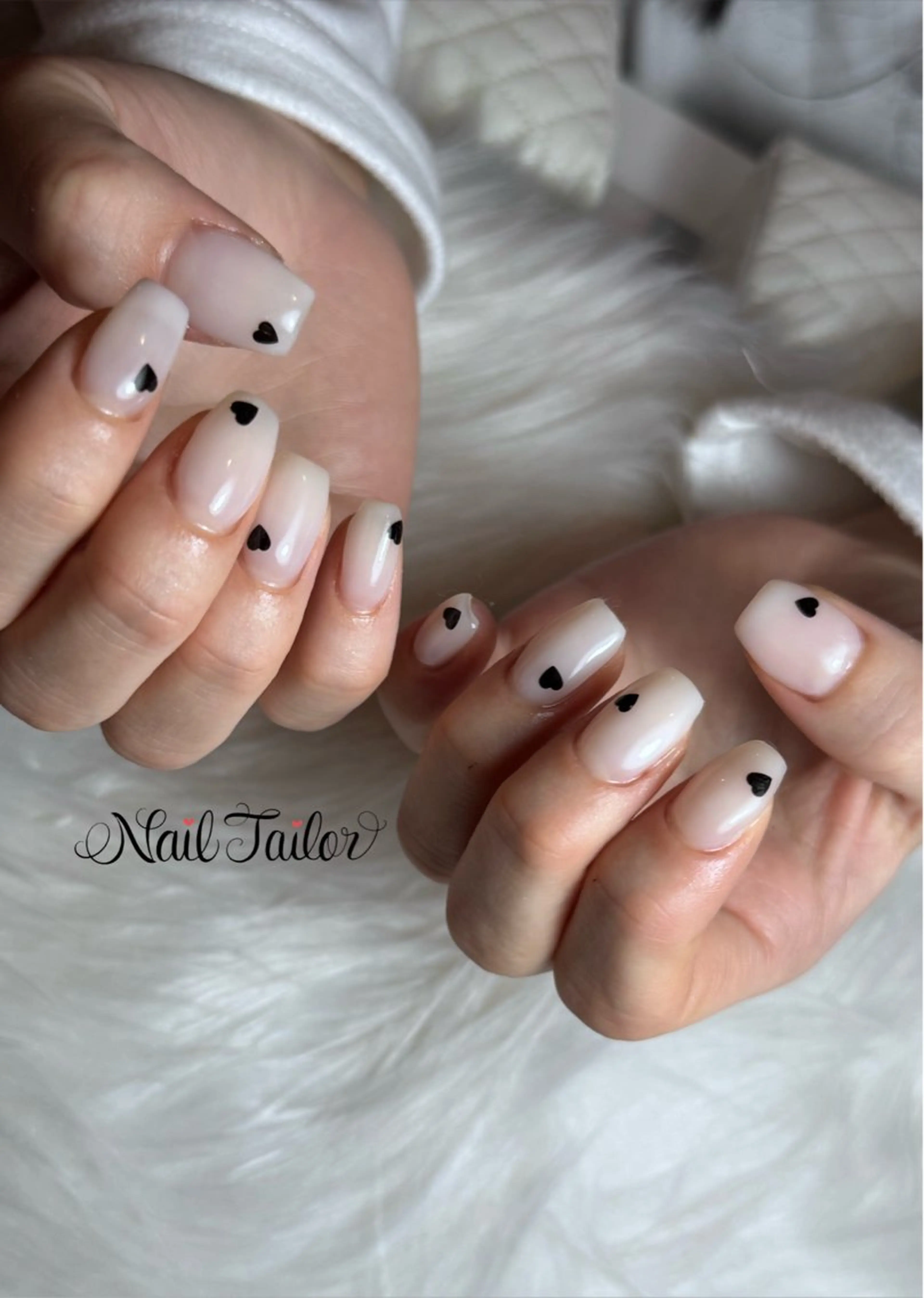 ネイル ハート 韓国ネイル 持ち込み ホワイト ハンドネイル NailTailor ネイルテイラーのネイルデザイン