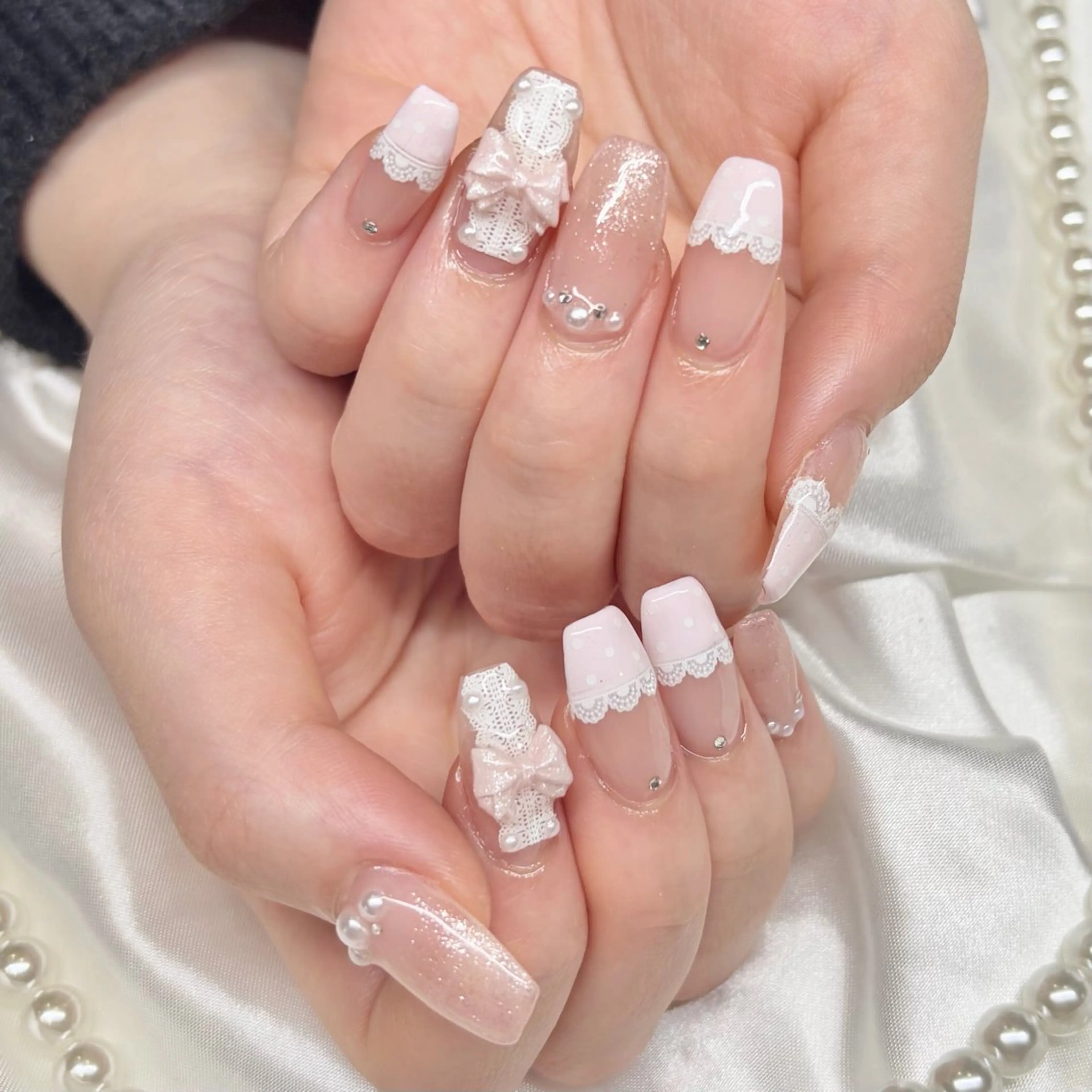 ネイル レース ピンク Lumo所属・yuri .のネイルデザイン