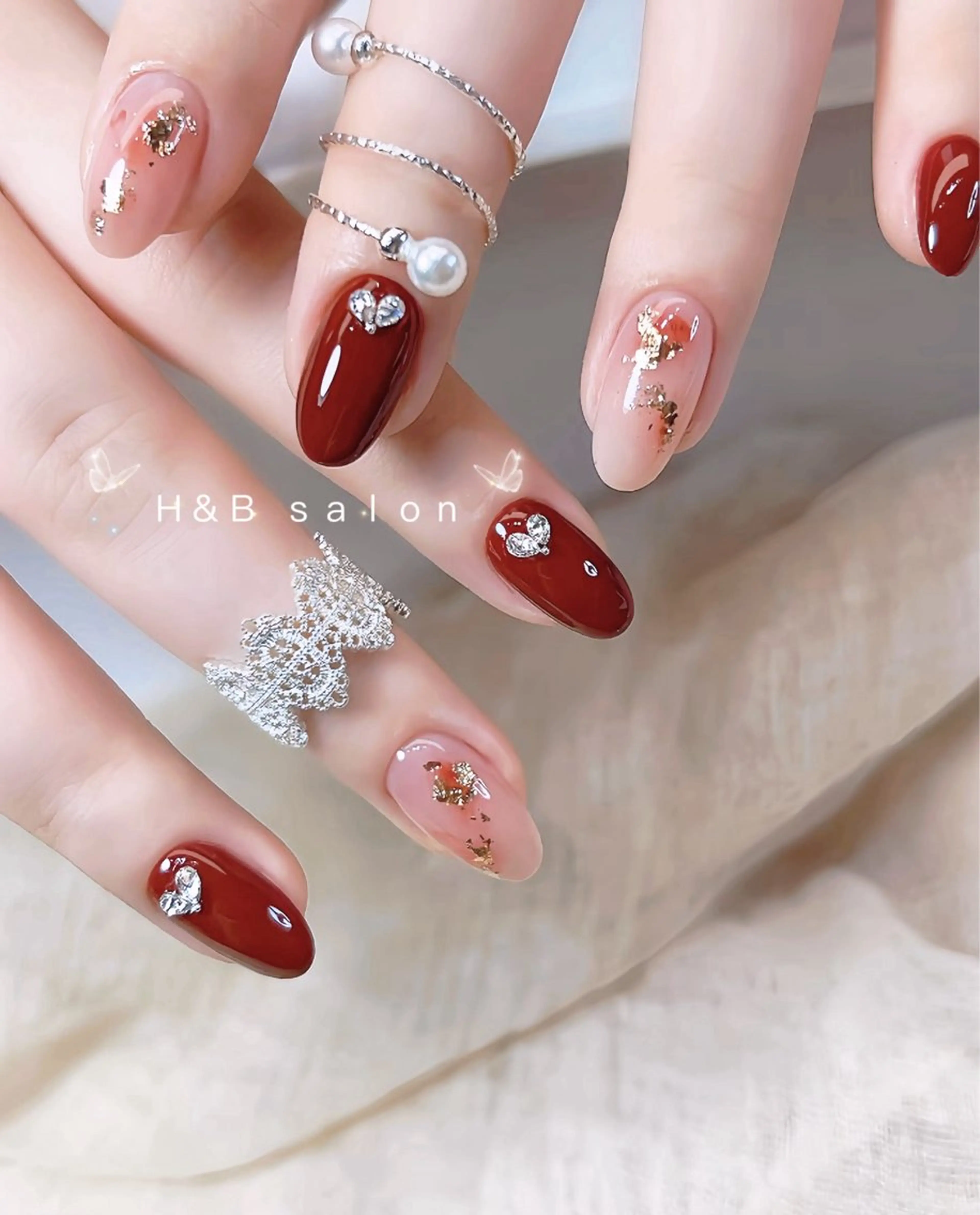 ネイル チークネイル 長さ出し ジェルネイル キラキラネイル 韓国ネイル ハンドネイル H&B せつかのネイルデザイン