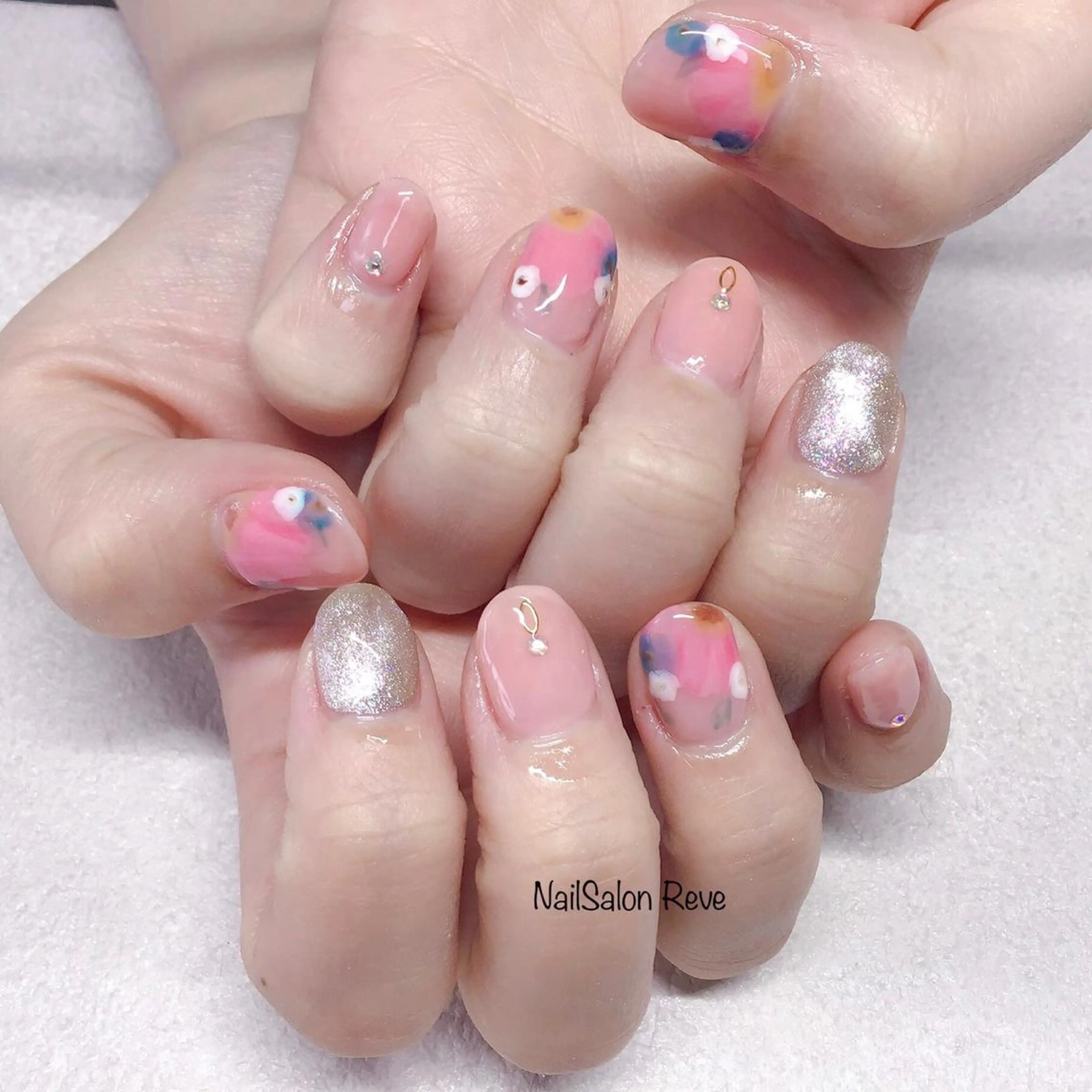 ネイル アートネイル フラワーネイル ニュアンスネイル 春ネイル ハンドネイル NailSalon   Reve（ネイルサロン レーヴ）所属・NailSalon Reveのネイルデザイン