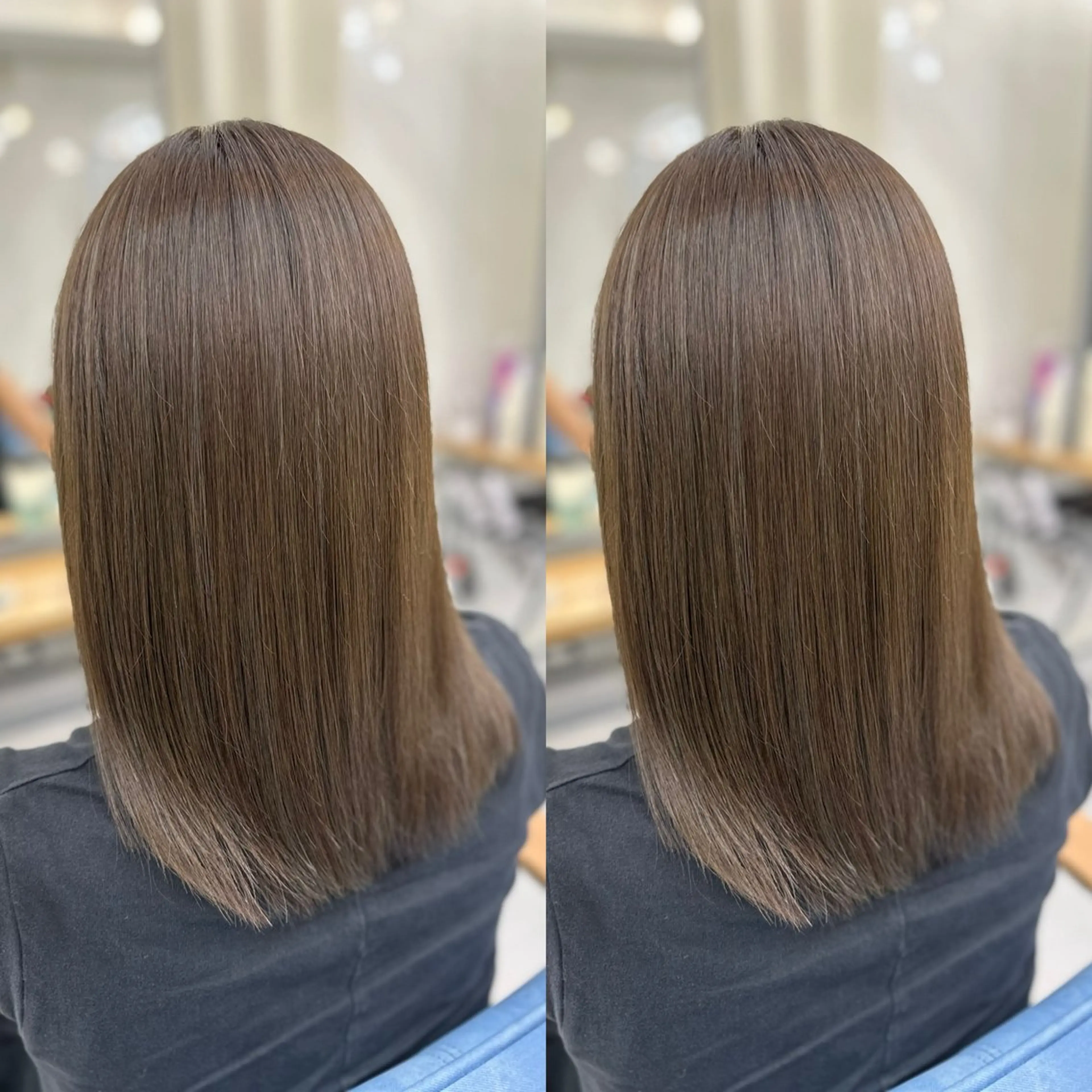 セミロング カラー ブリーチ グレージュ ブリーチなしカラー オリーブグレージュ オリーブグレー 縮毛矯正×ボブ💎 髪質改善/木下のヘアスタイル