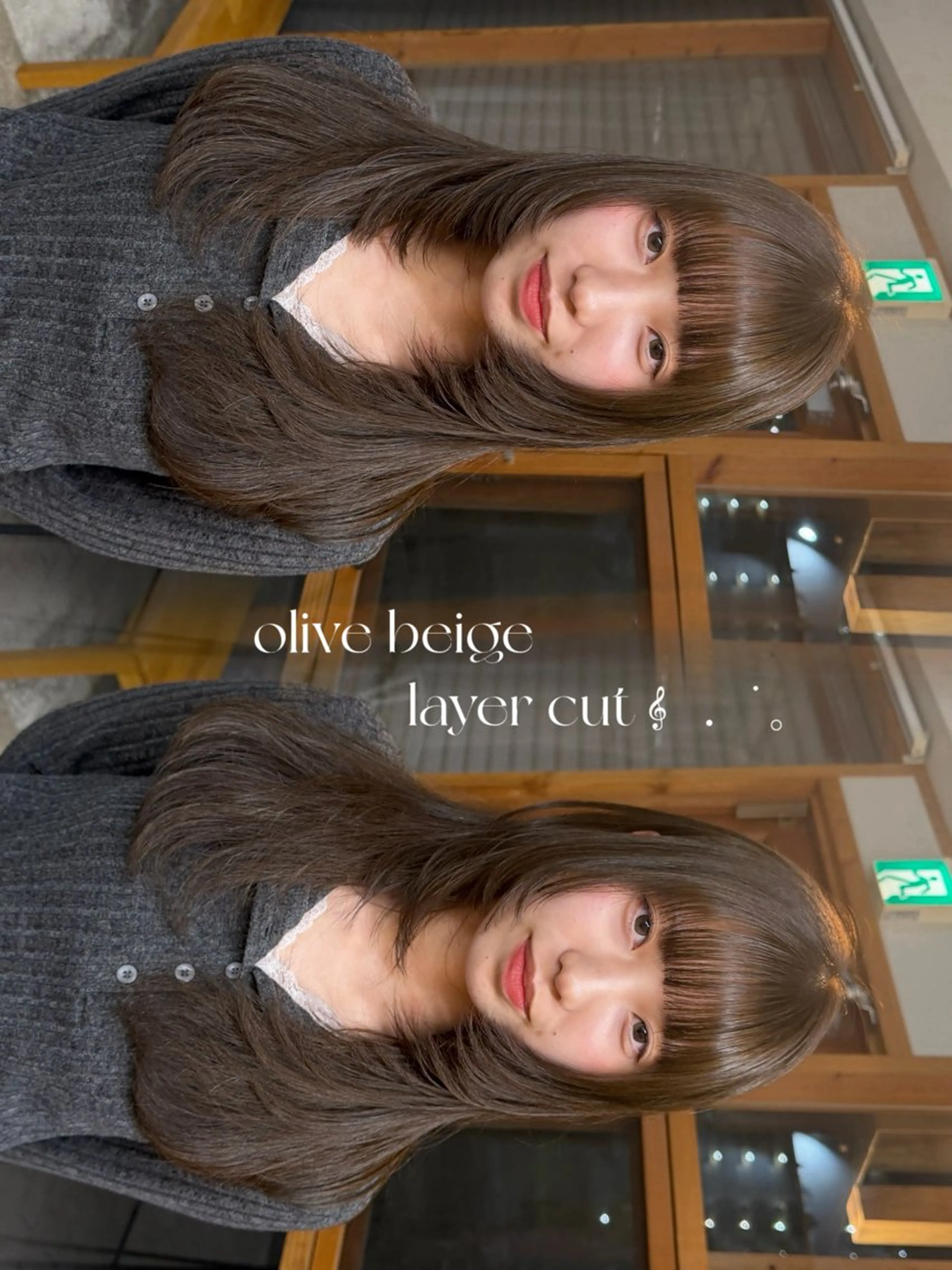 セミロング カラー ベージュカラー 透明感カラー オリーブベージュ 顔まわりレイヤー 韓国風ヘア カット ヘアカラー cipre 萌乃のヘアスタイル