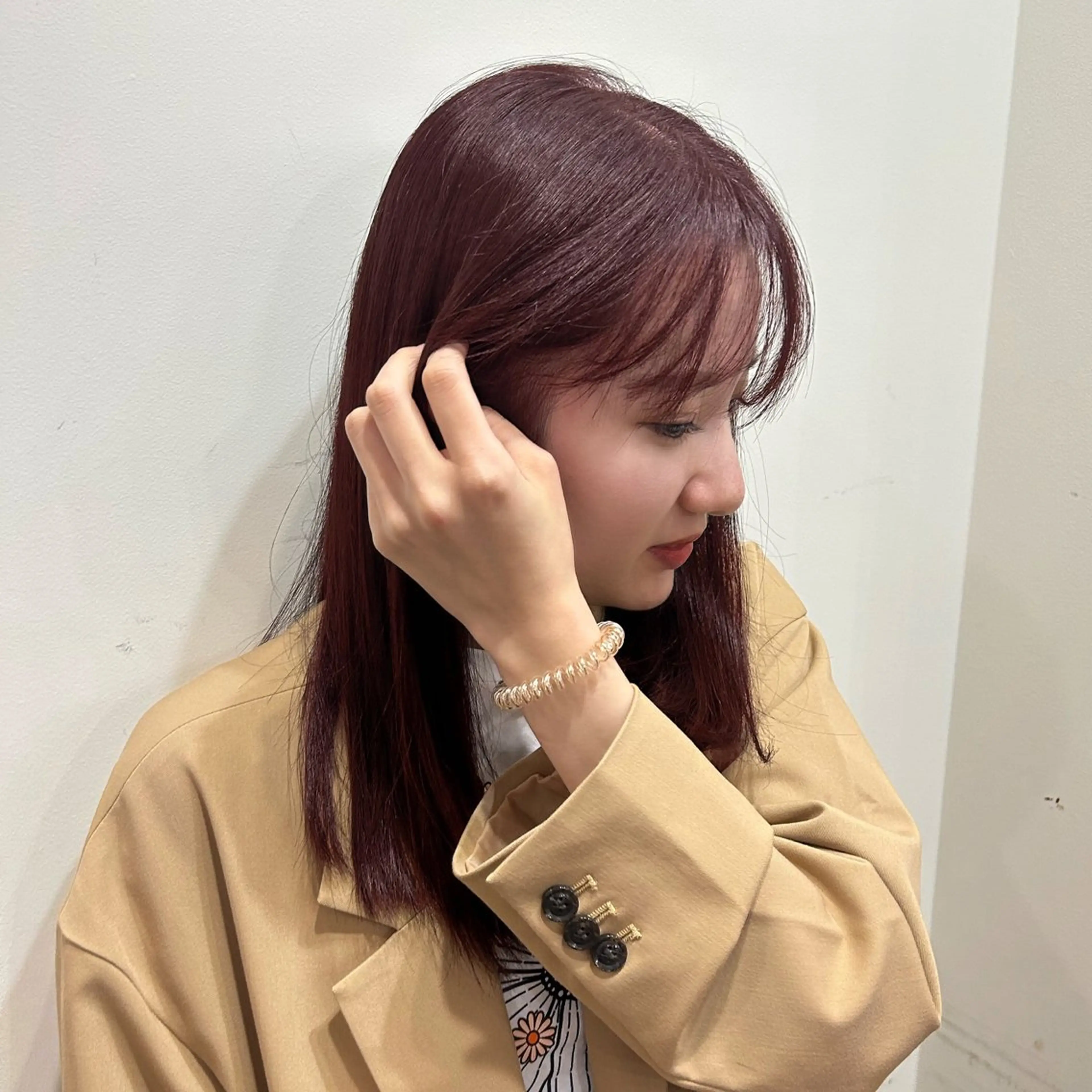 セミロング レッドブラウン ヘアカラー ベージュ/透明感/ レイヤー/あやか💕のヘアスタイル