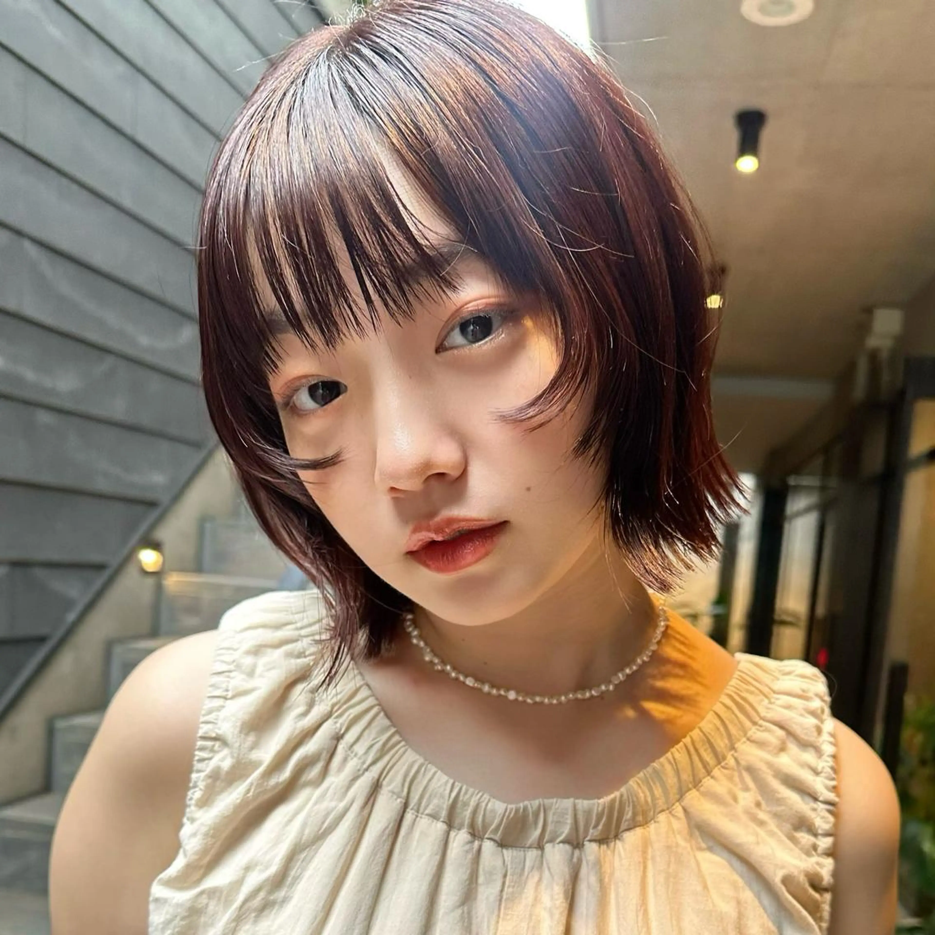 ショート カラー ピンクカラー レッドカラー 顔まわりレイヤー レイヤーカット ボブ/レイヤー/ニュ アンスパーマ/小夏のヘアスタイル